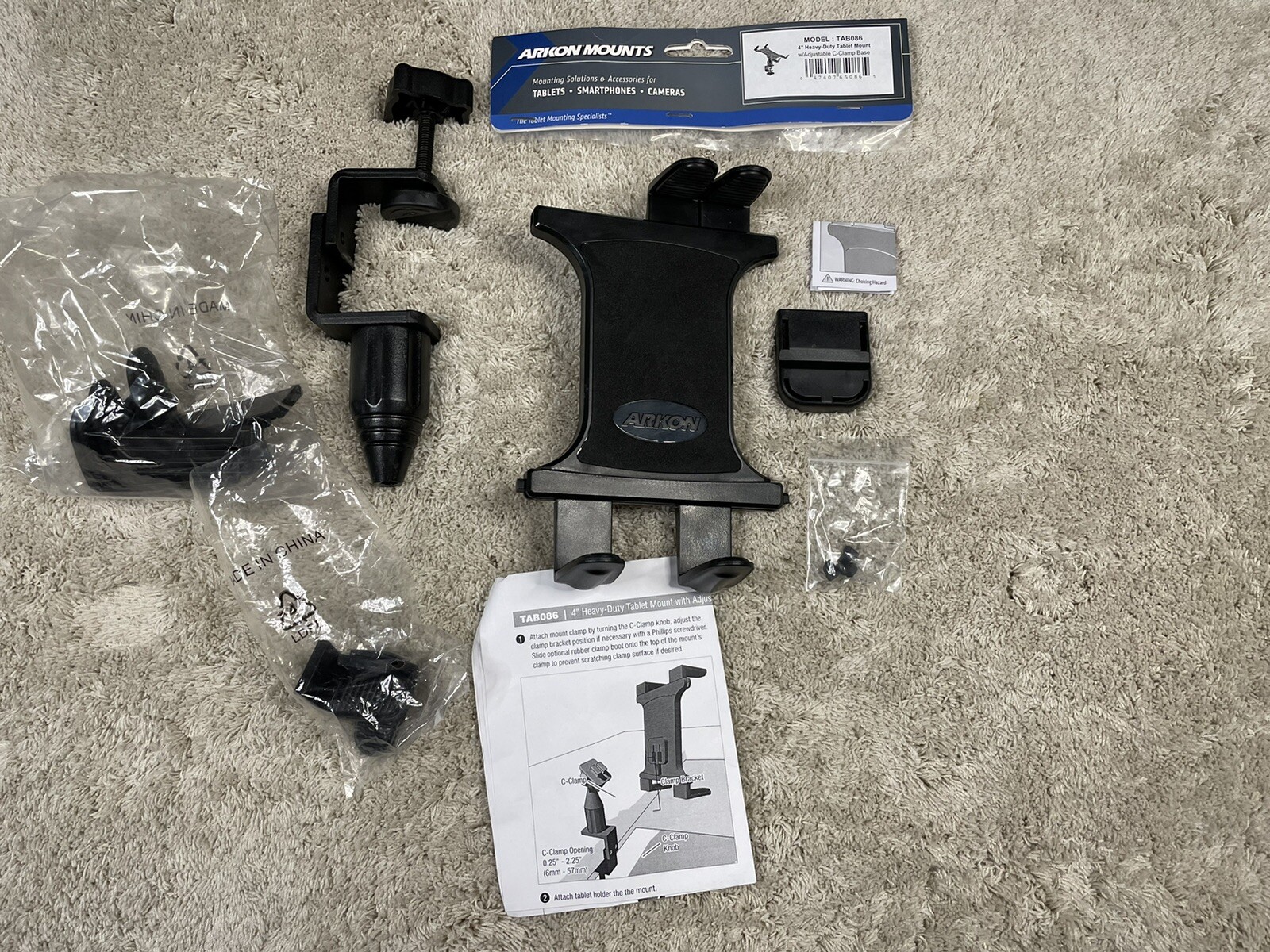 Arkon Model TAB086 4” Heavy-Duty Tablet Mount W/ Adjustable C-ClampBaseNEW Open
