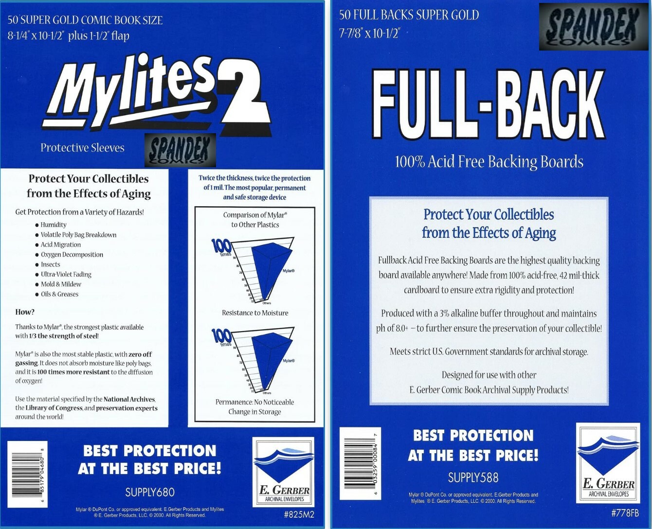 50 - E. Gerber Super Gold Mylites2 & Full Backs Comic Set -  825M2 778FB