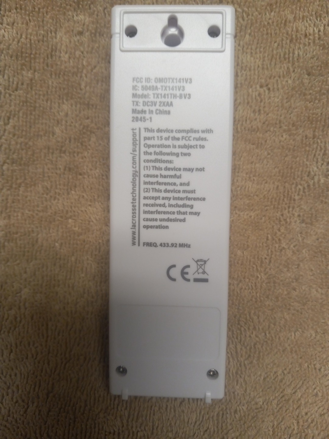 La Crosse Technology TX141TH-BV3 Remote Sensor Temperature Humidity NO COVER