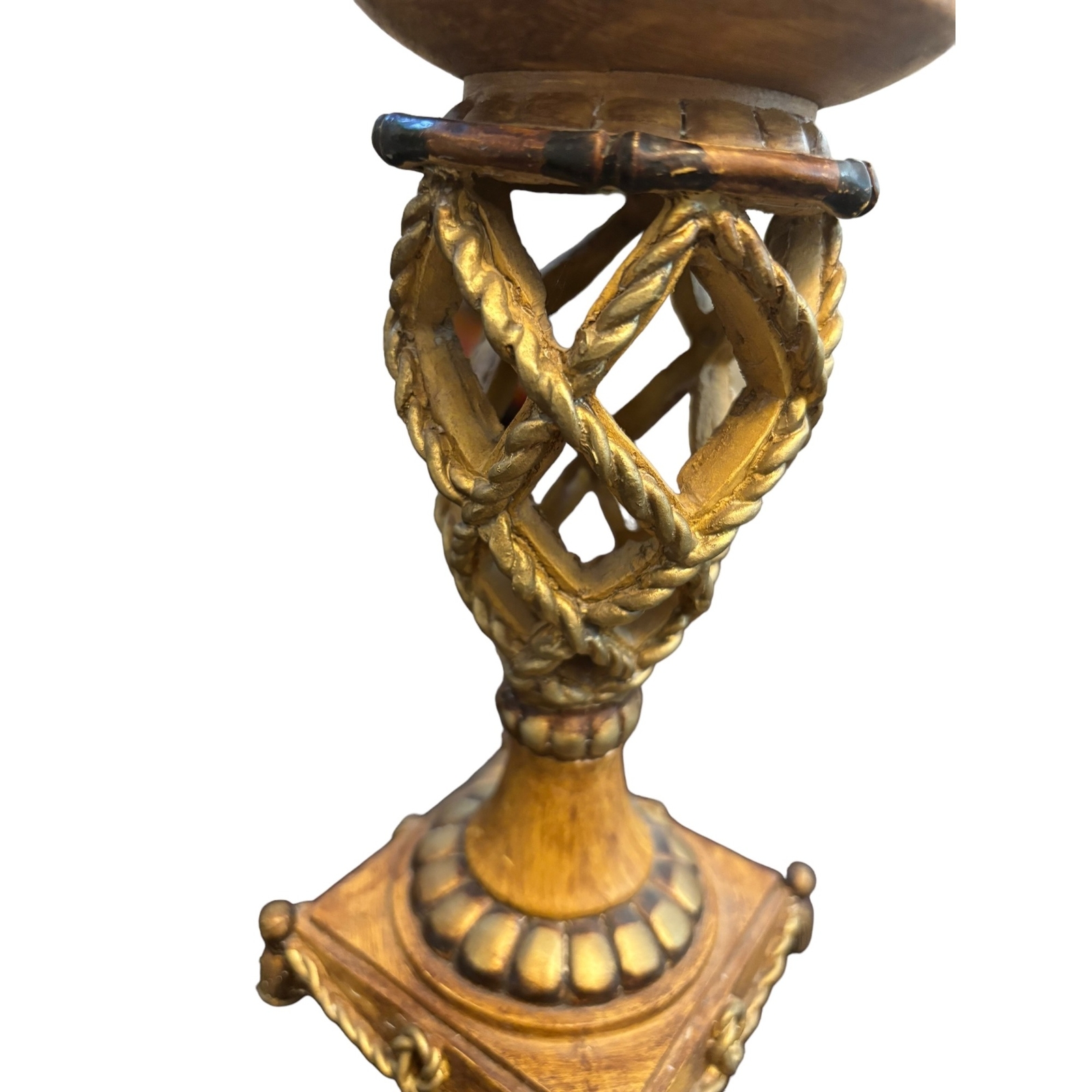 Elegant Tropical Motif Faux Rope & Bamboo Pillar Candle holders w/ Red Pillar Ca