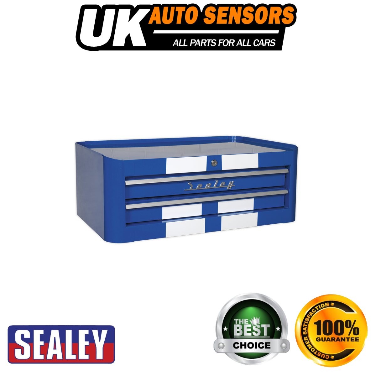 Sealey Premier� Retro Style Mid-Box Tool Chest 2 Drawer Blue with White Stripes