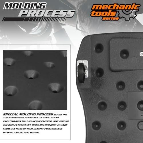 Mechanic Plastic Creeper with Dual Tool Trays, 48" Ergonomic Rolling Black