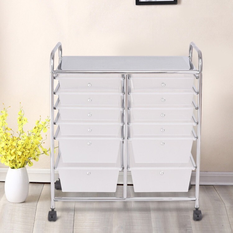 12-Drawer Utility Storage Rolling Cart w/Removable Drawers and Lockable Wheels