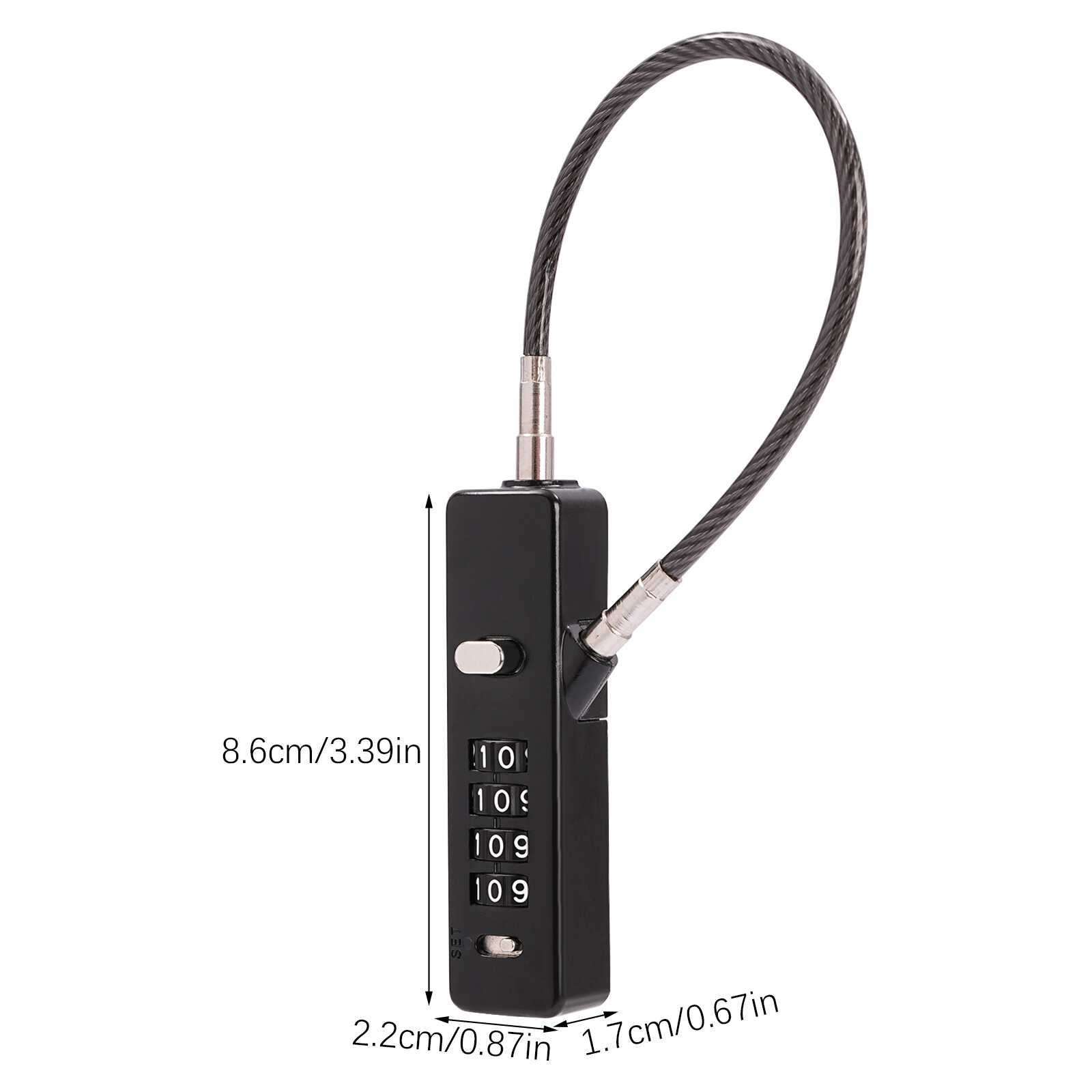 Black Cable Combination Lock 4 Digit Dial Lock with 3* Steel Cables 30/60/120cm