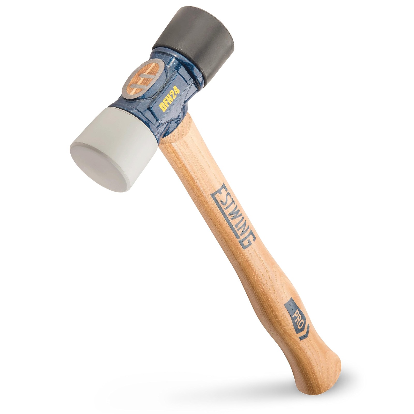 Rubber Mallet, 24 Oz Double-Face Hammer, Soft/Hard Tips, Hickory Wood Handle
