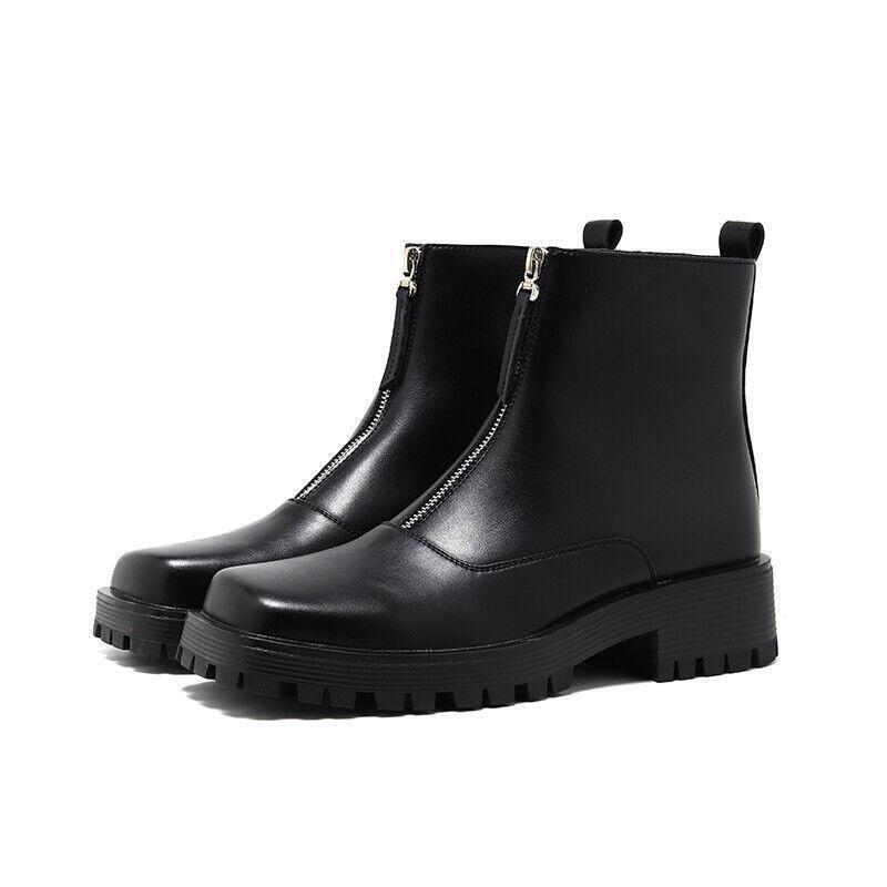 Men's Faux Leather Square Toe Front Zip Ankle Boots Club Casual Dress Prom Shoes
