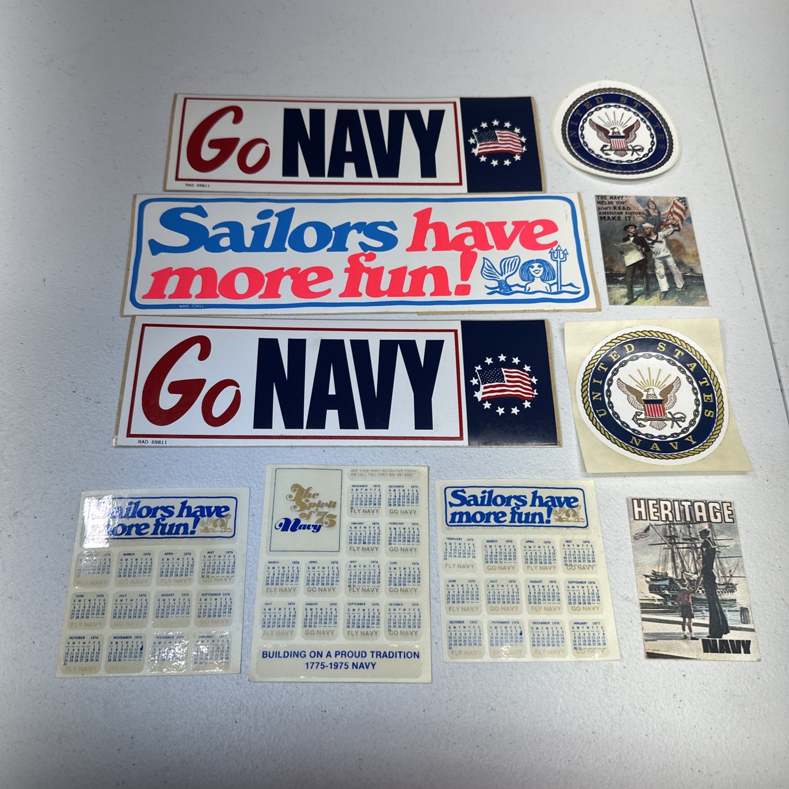 10 Vintage Collectable Bumper Stickers "Go Navy" 1975 Fly Navy Heritage USA VTG