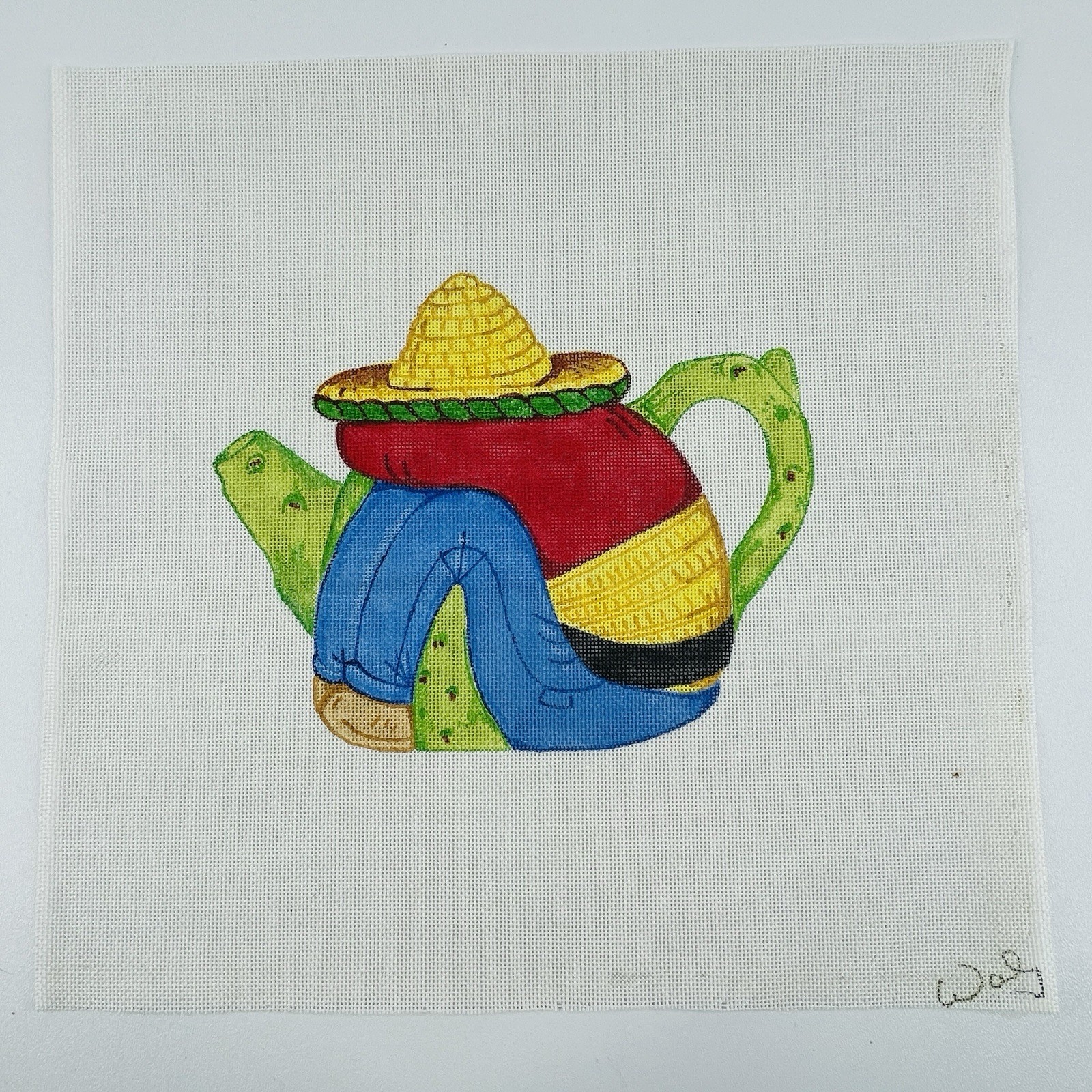 Pedro Teapot Waly Young Designs by W 9x7 Handpainted Needlepoint Canvas 18 Count