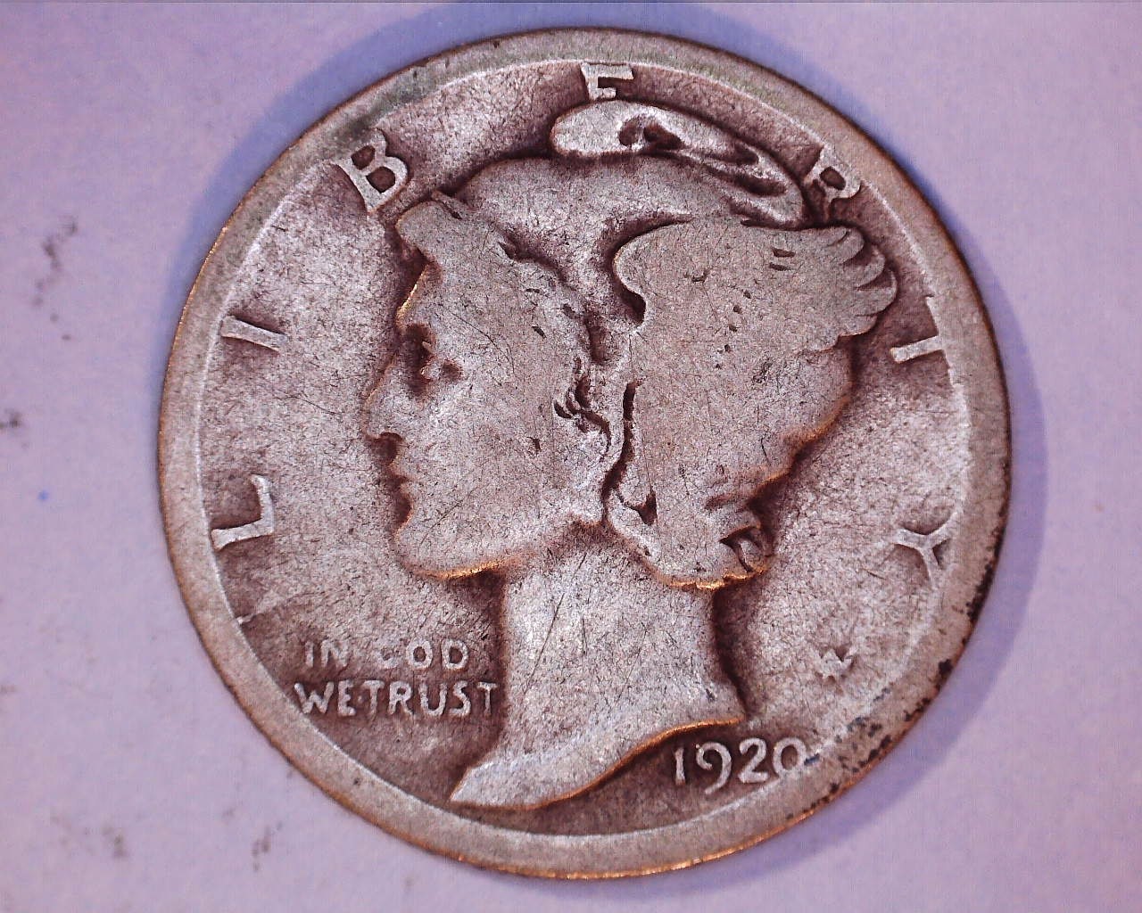 1920-D MERCURY DIME  BELOW FINE COND.*** 605-6