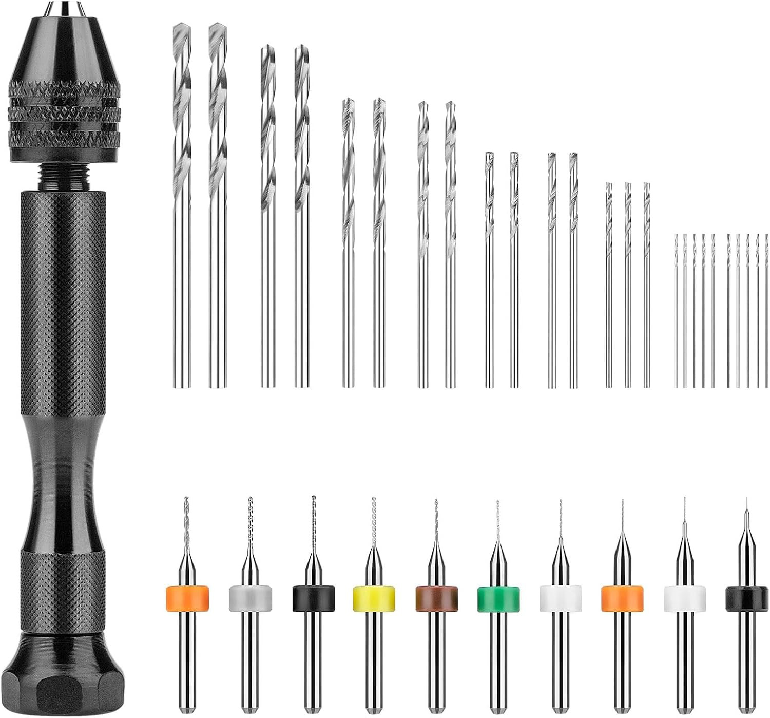 36pc Precision Hand Drill Set Pin Vise Micro Twist Bits for Resin Jewelry Crafts