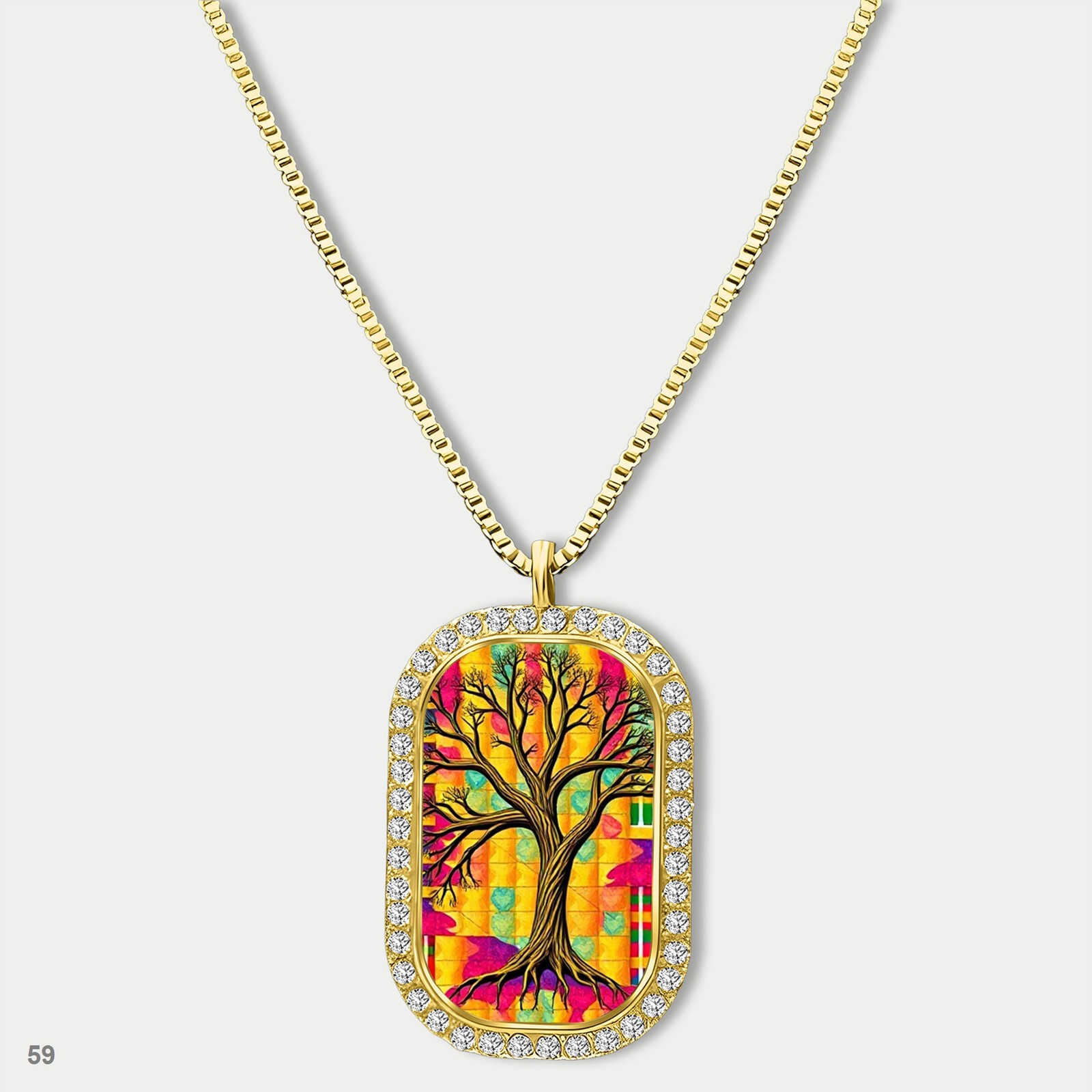 Amazing Colorful Tree of Life Pendant Necklace Chain Graphic Dog Tag Chain Gift