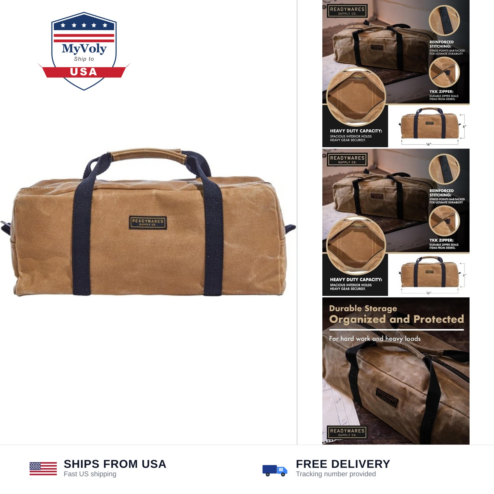 Readywares 16" Utility Bag | Waxed Canvas Medium Heavy Duty Tool Bag