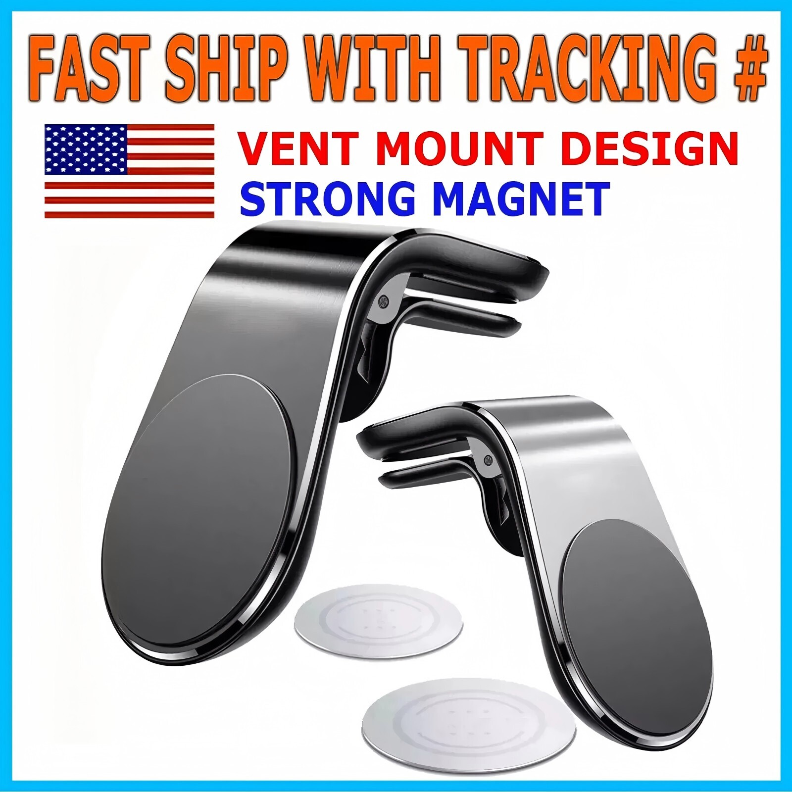 2PCS L-Clip Car Phone Magnetic Holder Air Vent Mobile Phone *Mount Holder Stand