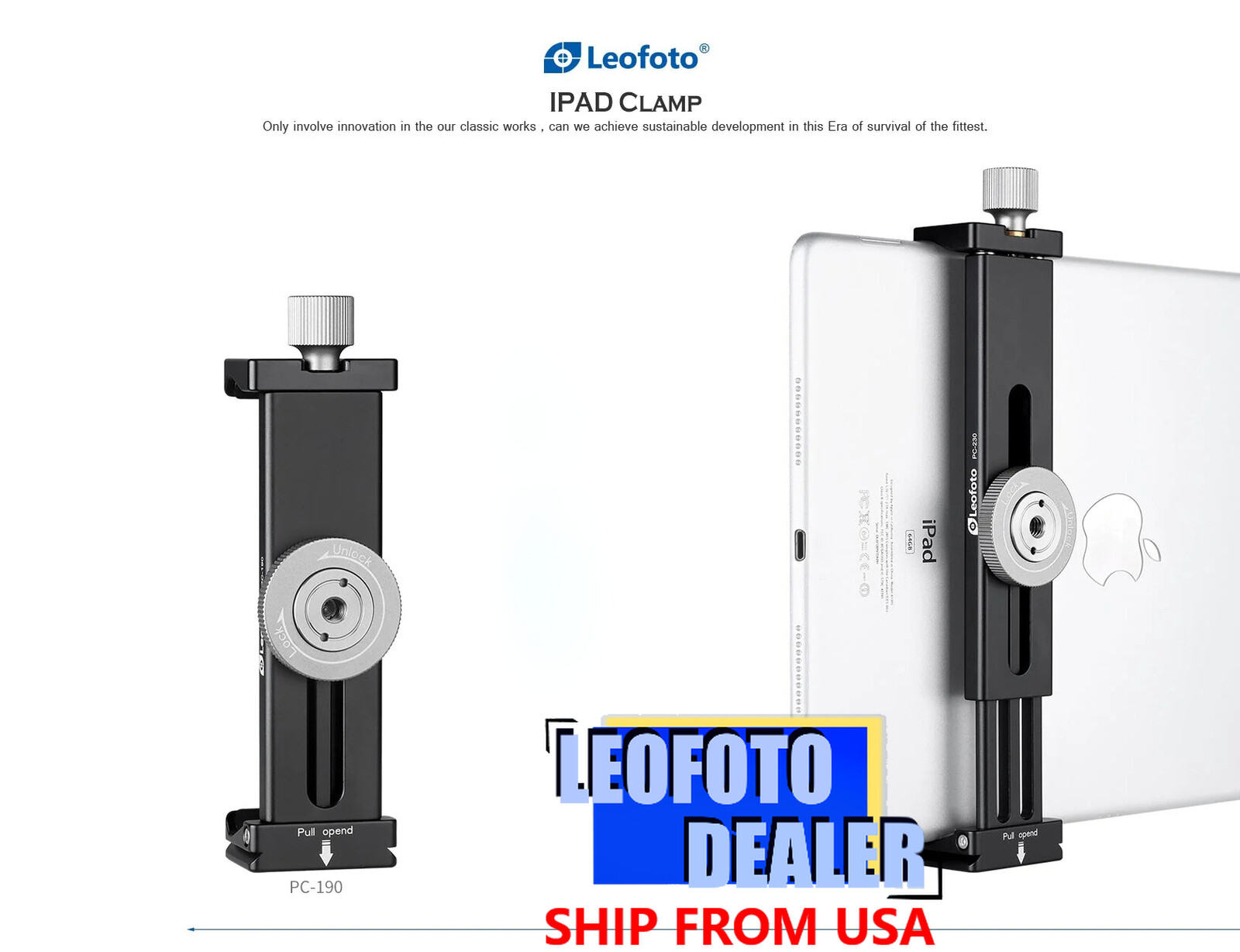 Leofoto PC-190 (190mm) Adjust Smartphone/Clamp for Tripod/ Arca Compatible