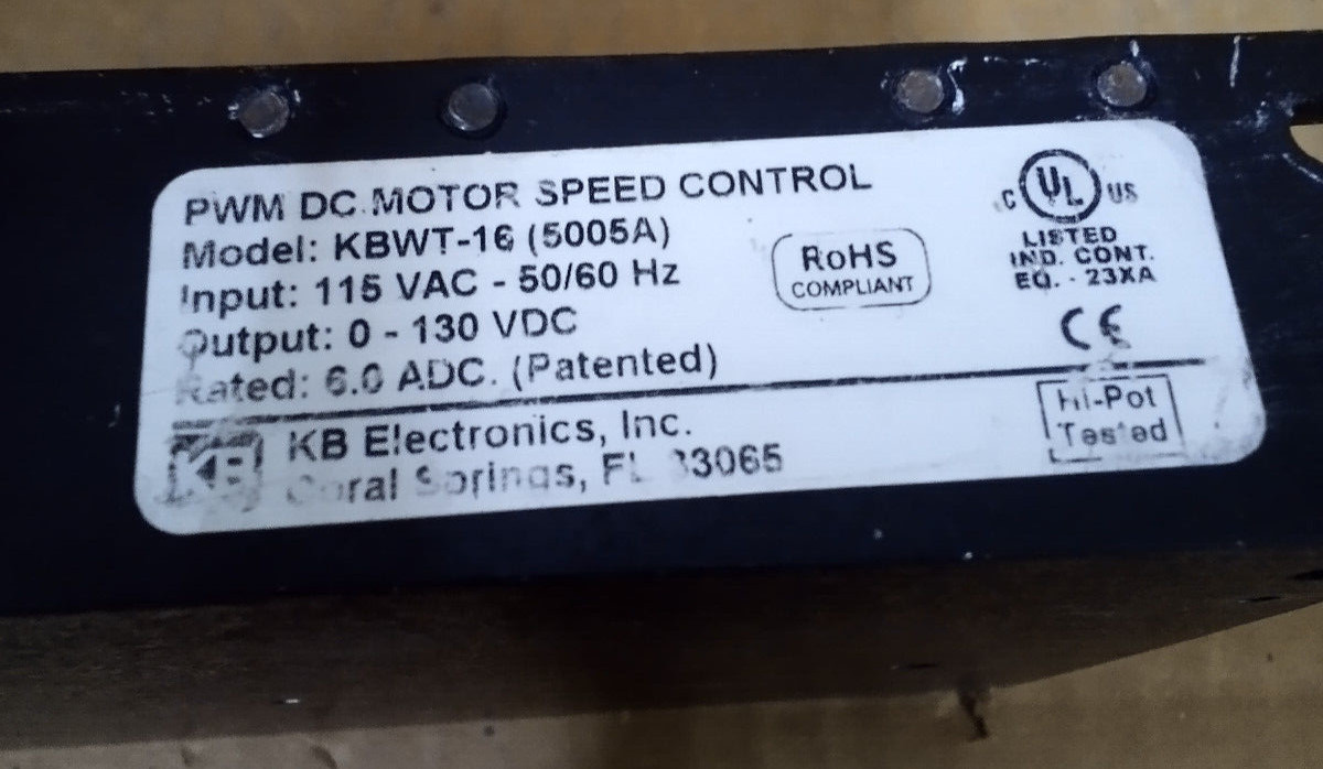 KB Electronics KBWT-16 (5005A) DC Motor Speed Control 115Vac 50/60Hz
