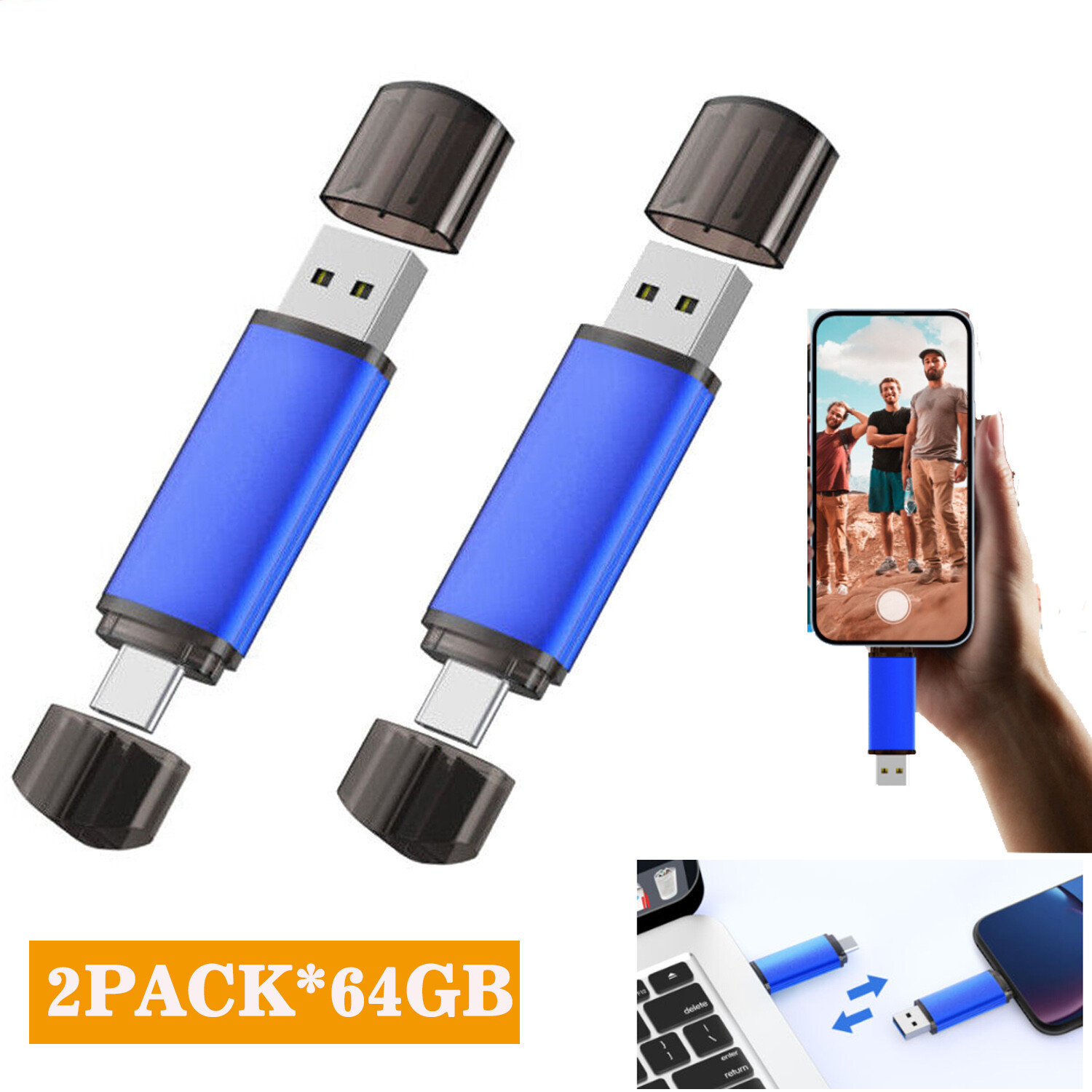 2PCS 64GB Type C USB 2.0 Flash Drive Pen Drive Pen Drive OTG Drive Memory Drive