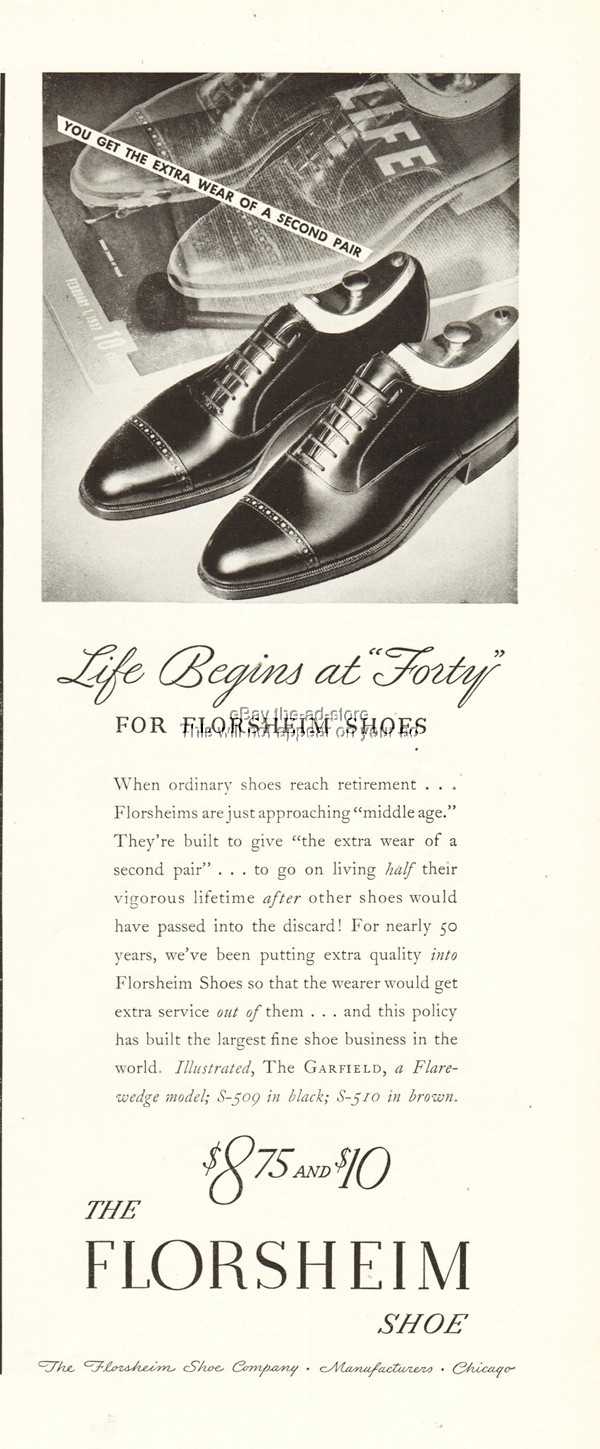 1937 Florsheim Shoe Co Chicago IL 1930s Men's Fashion Style Life Begins at 40 Ad