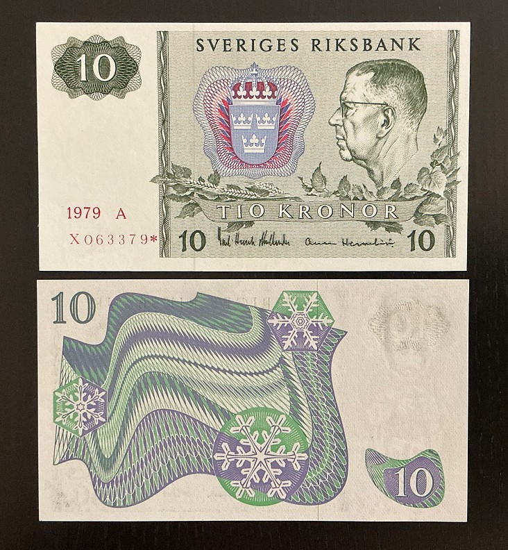 Sweden 10 kronor 1979 UNC P-52dr Replacement / Star