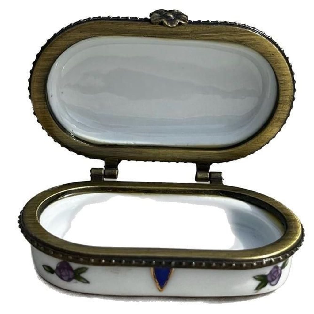 Vintage CBK LTD. Brass Hinged Porcelain Trinket Box