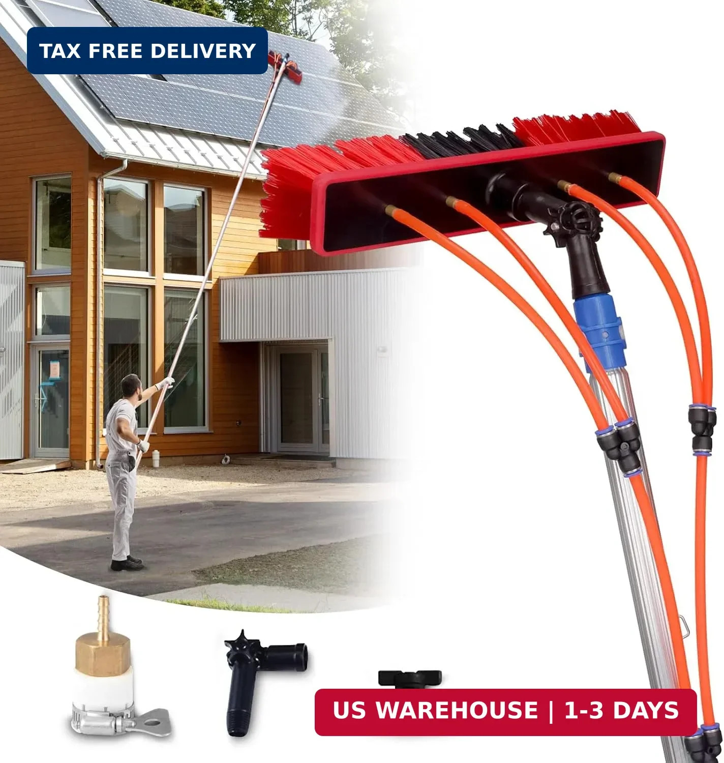 35FT Water Fed Pole Kit Adjustable Solar Panel Cleaning Kit Cleaner Tool for Win