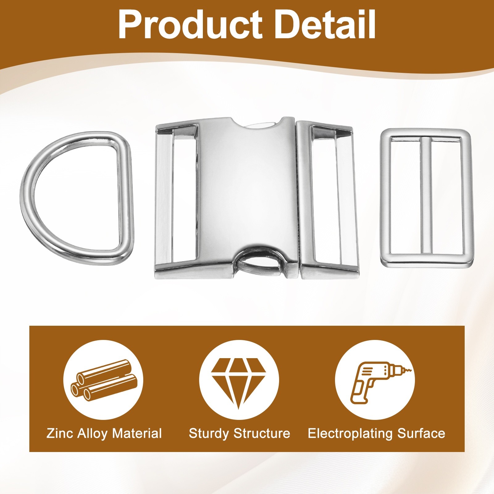 2Set Metal Side Release Buckles 1.5" with Tri-Glide Sliders D Rings Silver