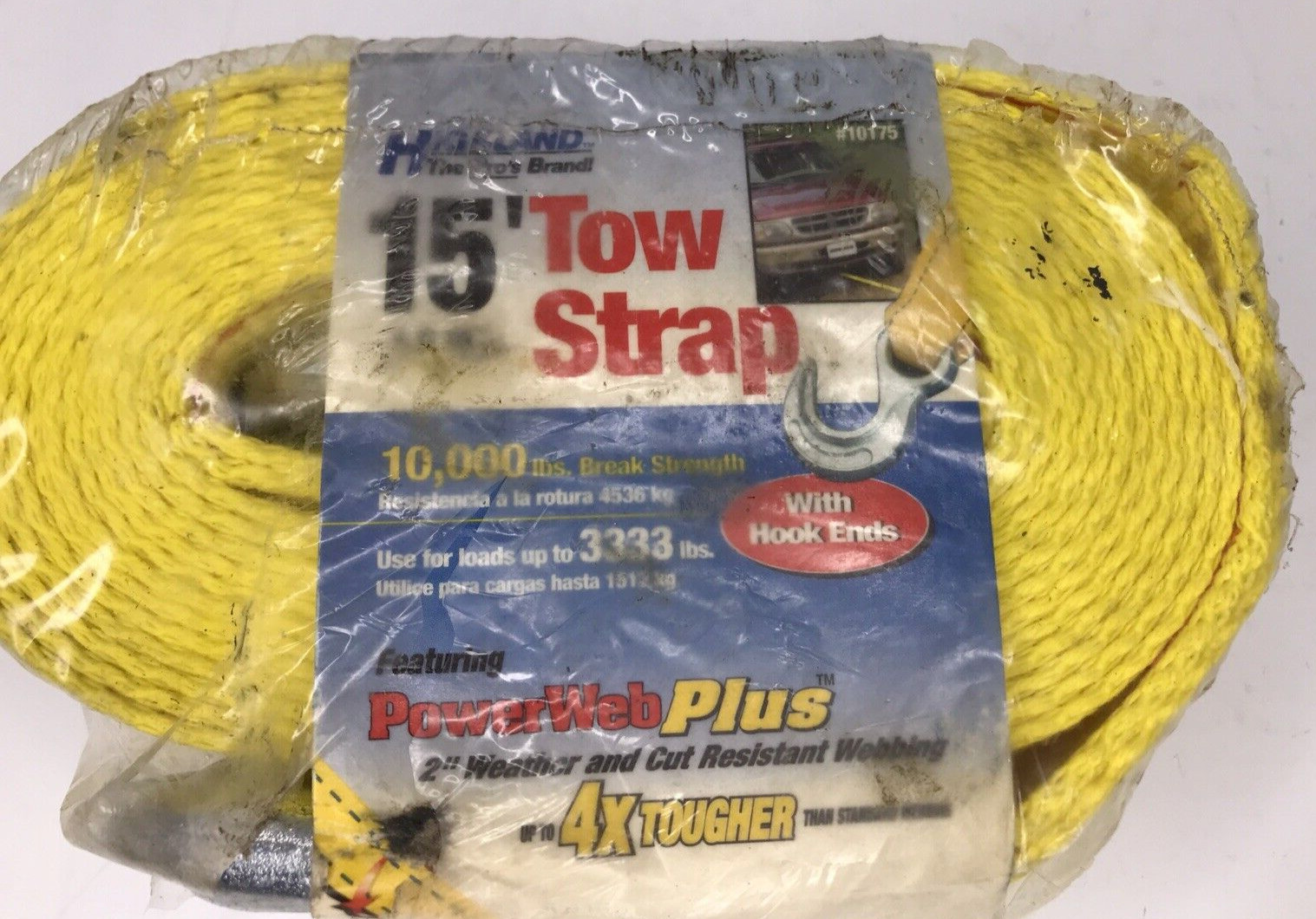 15 Ft Tow Strap with Hook Ends ~ 2" Wide ~10,000 Break Strength ~ Highland ~ NOS