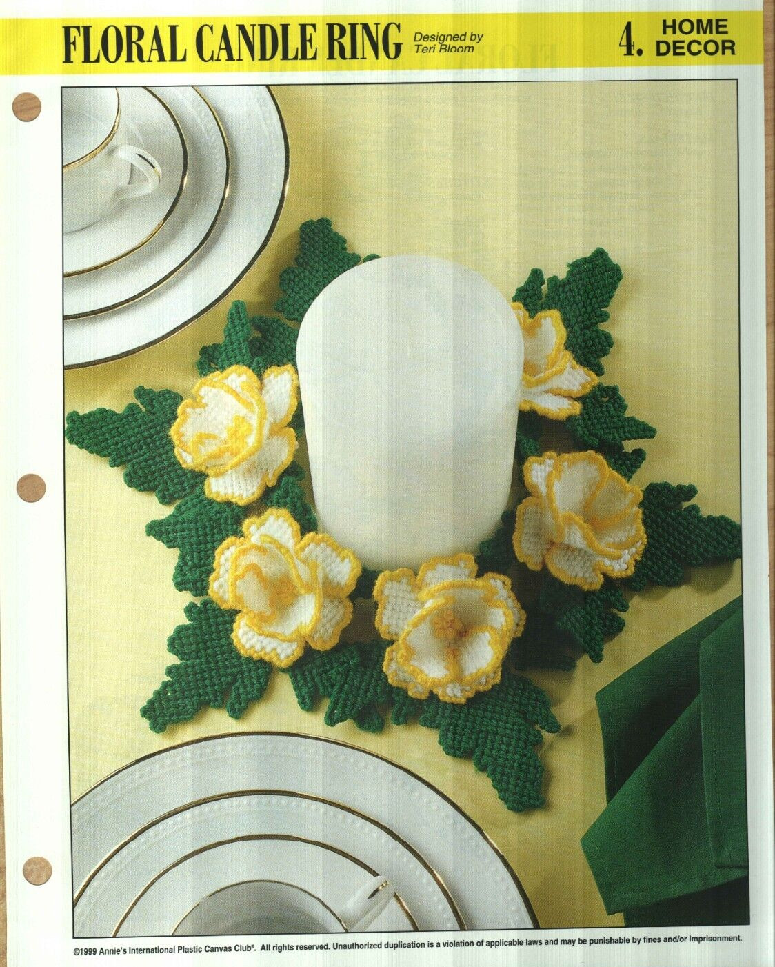 NEW FLORAL CANDLE RING HOME DECOR ANNIE'S PLASTIC CANVAS PATTERN INSTRUCTIONS