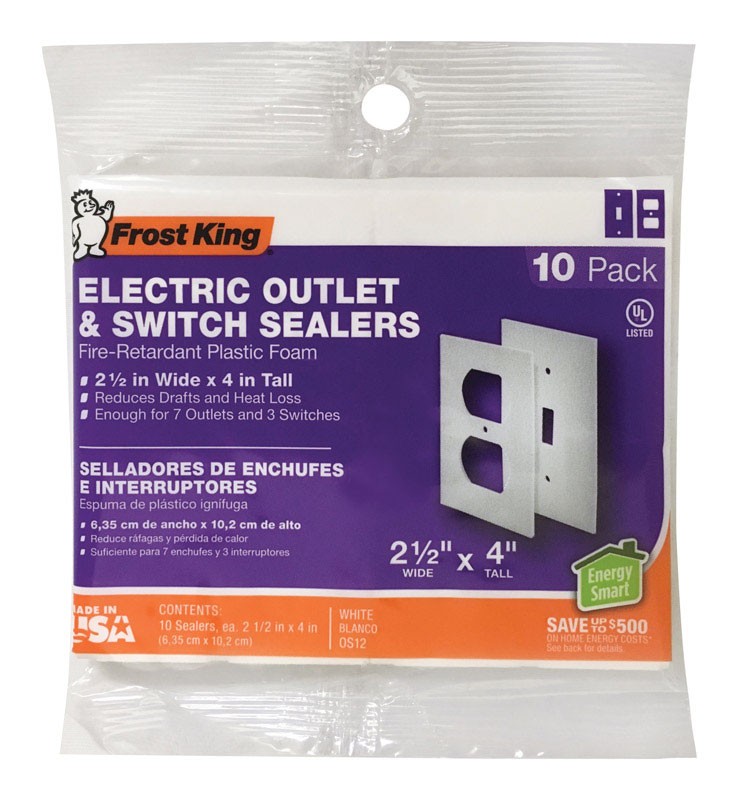 Frost King OS12H White Plastic 1-Gang Toggle Wall Plate Sealers 4 H x 2.5 W in.