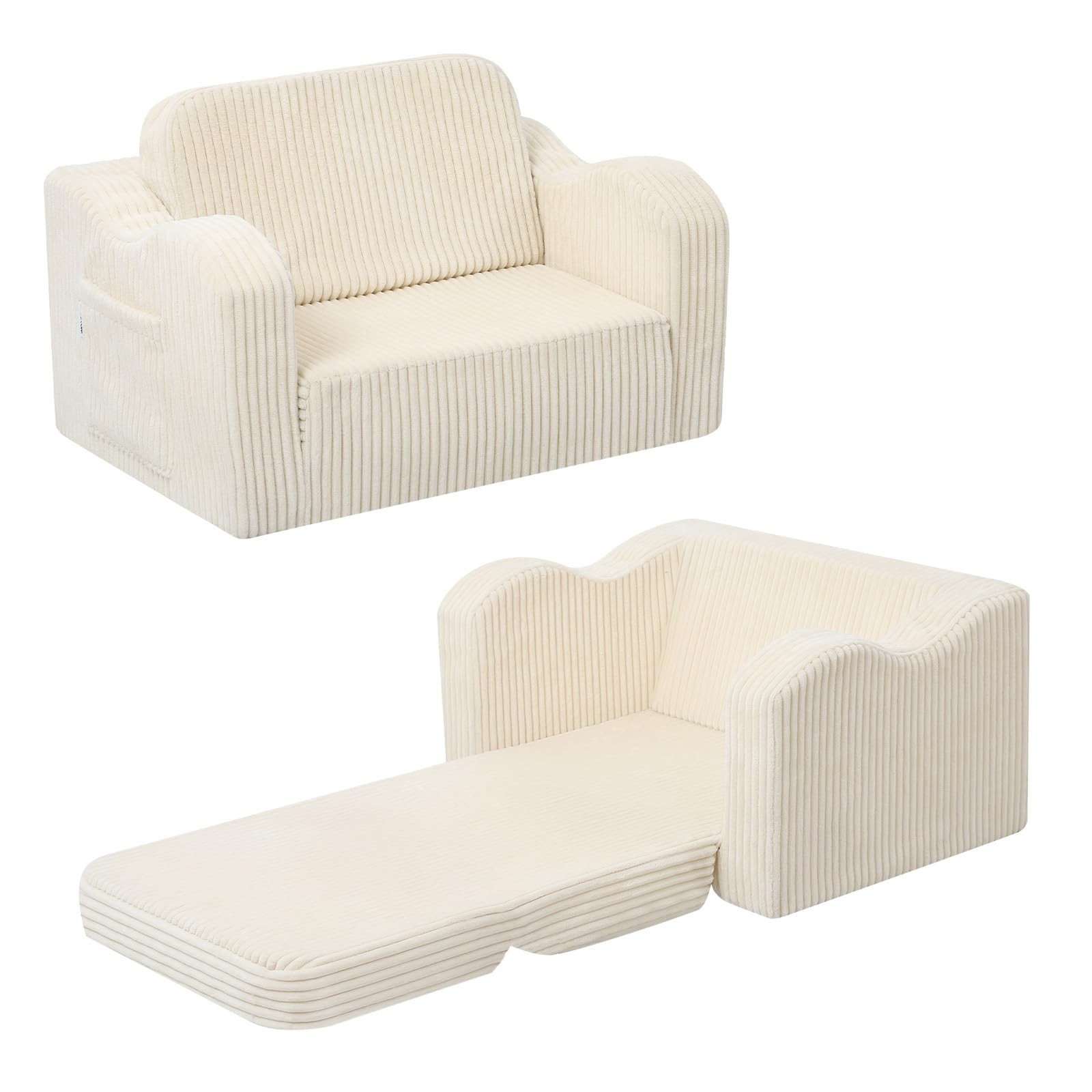 Toddler Couch Fold Out – 2-in-1 Convertible Kids Sofa Bed with Soft Corduroy ...