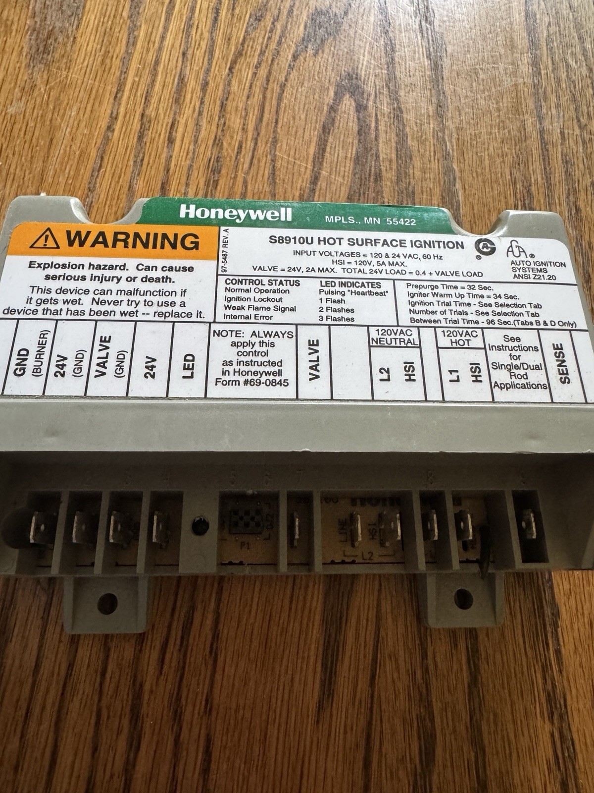 Honeywell S8910U Hot Surface Ignition Module Control "D"