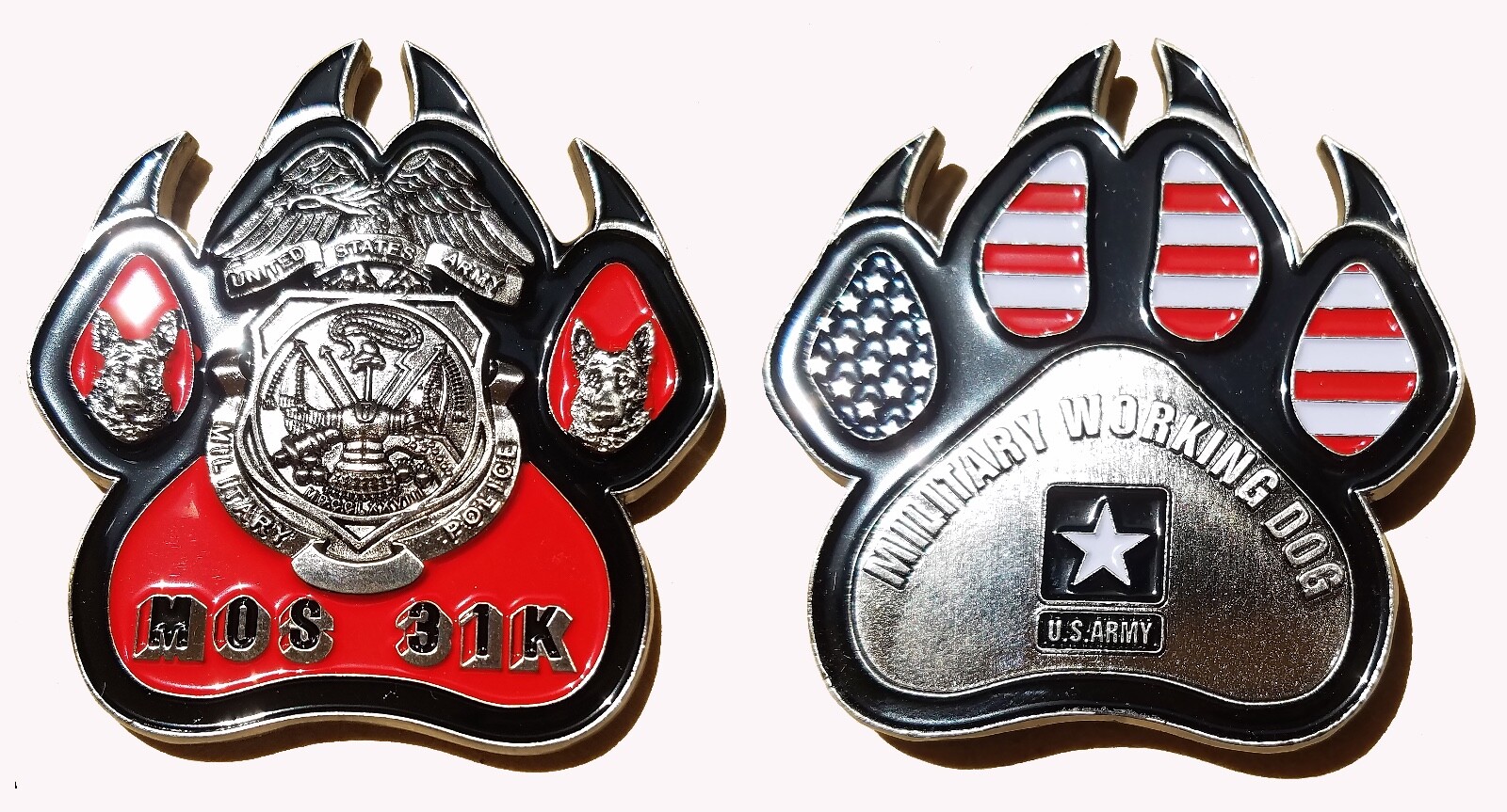 US ARMY K-9 MILITARY POLICE WORKING DOG PAW PRINT CHALLENGE COIN 2" 99