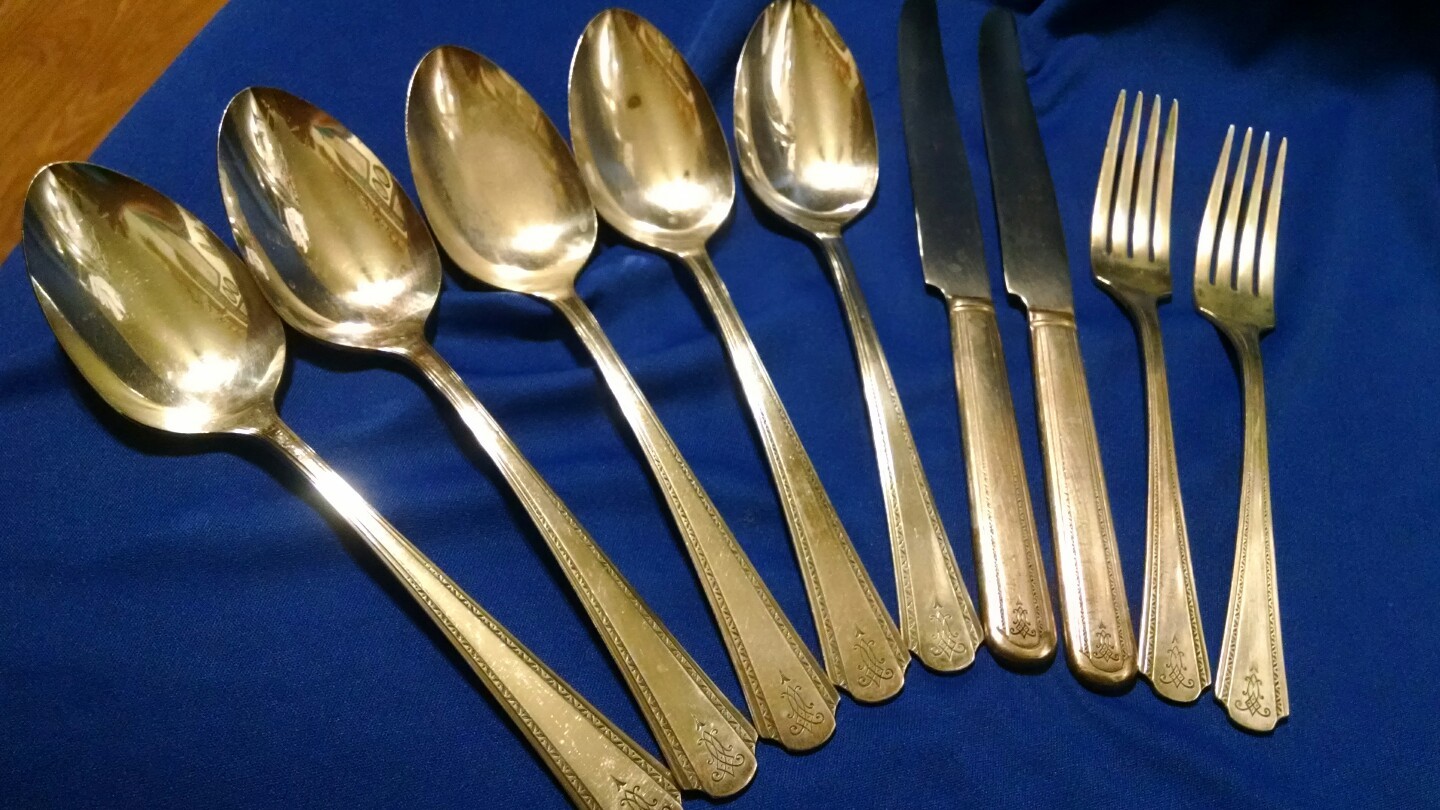 SENATE SILVER Plate Flatware 9 pcs JEAN 5 soup serving spoons 2 Forks 2 knives