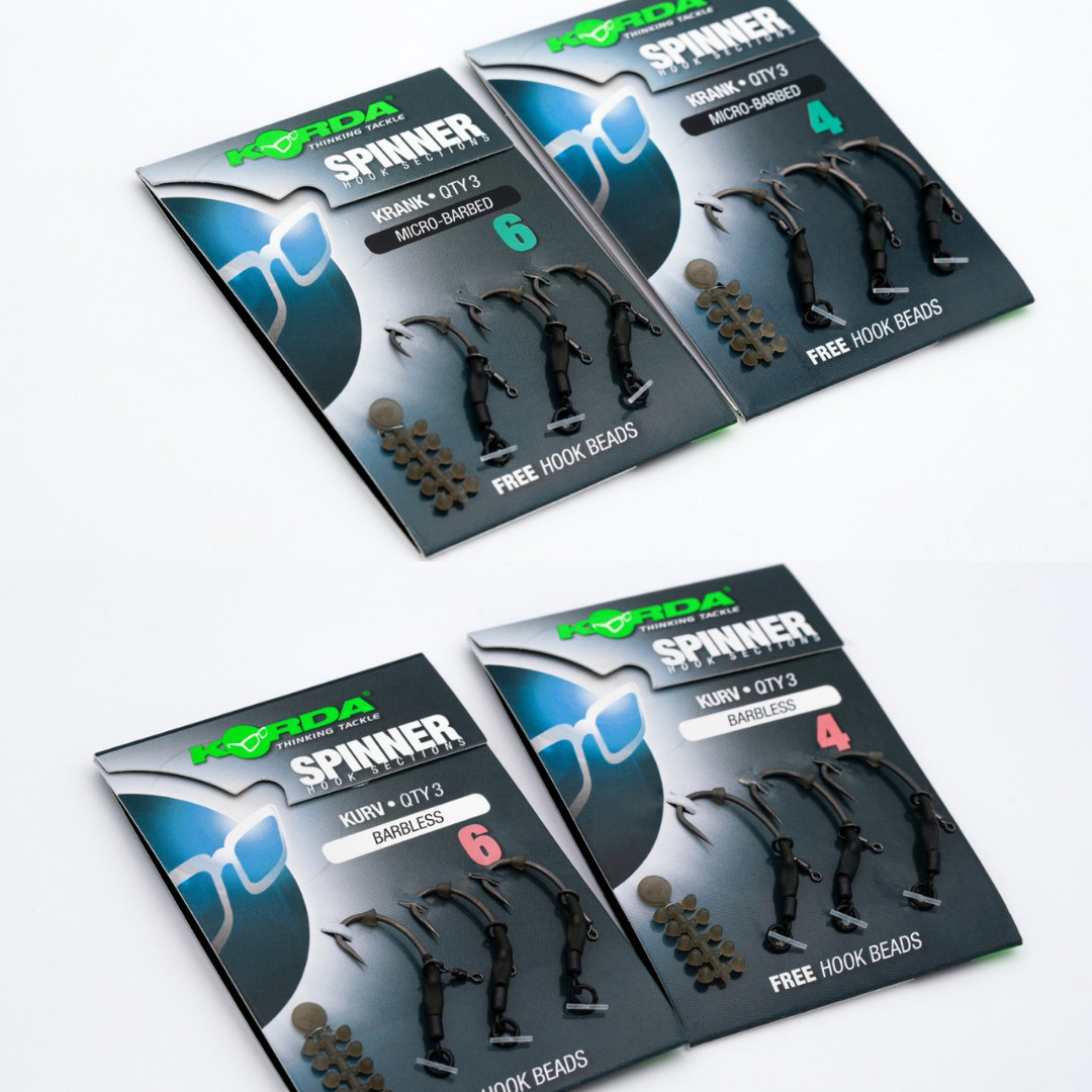 KORDA NEW Spinner Hook Sections Kurv or Krank Barbed / Barbless - Carp Fishing