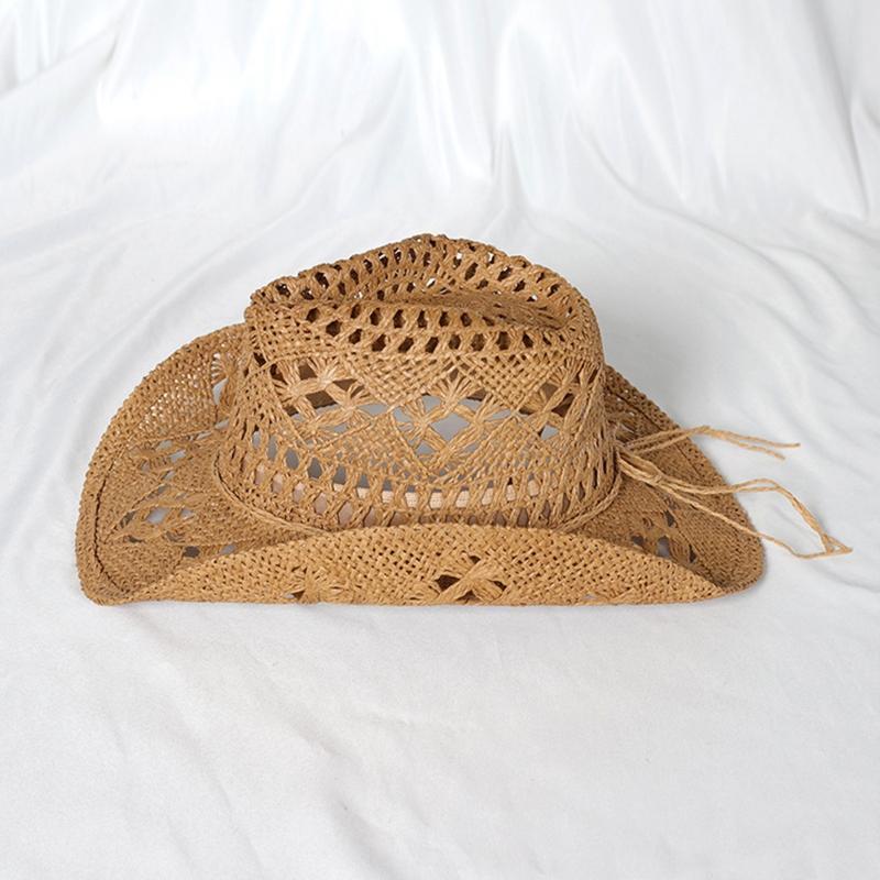 Women Men Western Cowgirl Hat Straw Cowboy Shapeable Wide Brim Summer Retro-
