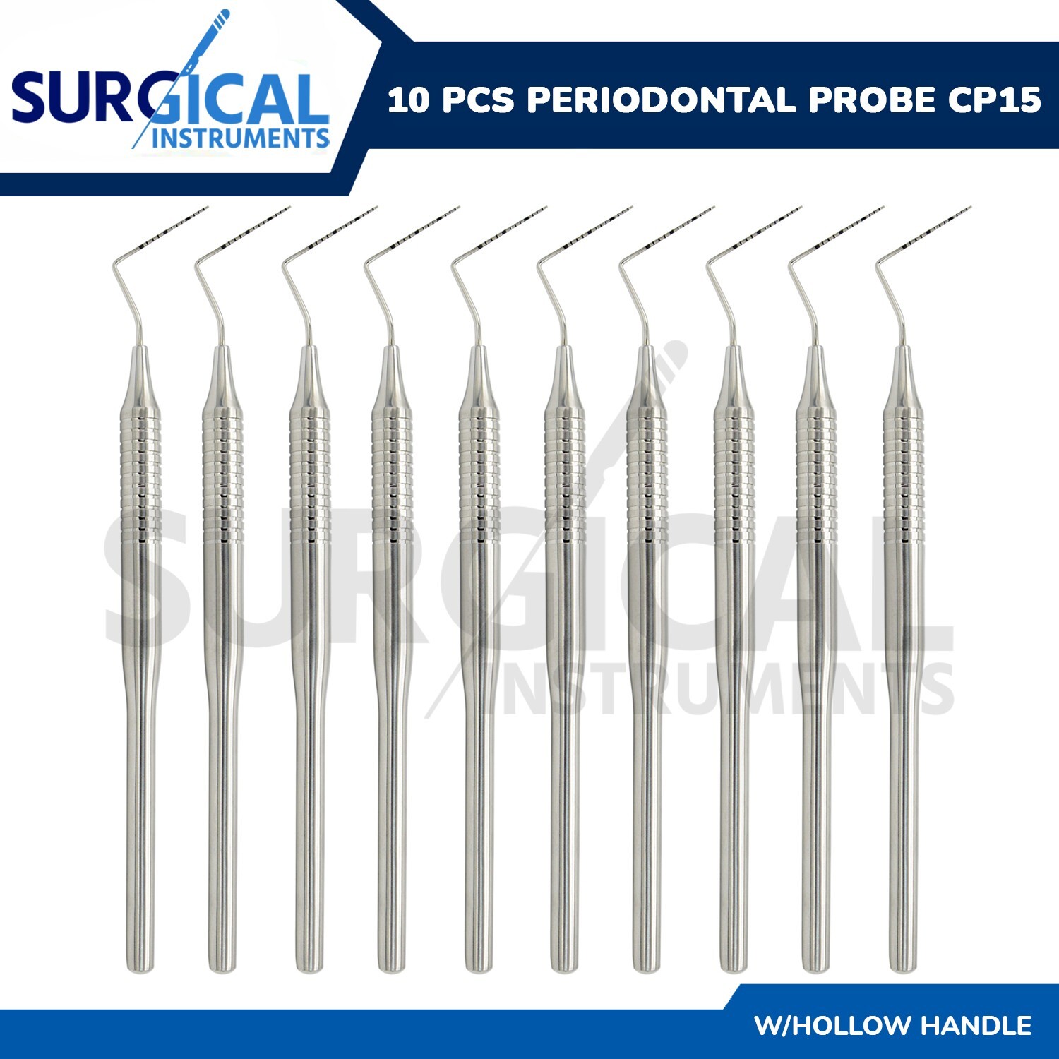 10 Pcs Periodontal Color Coded Marking Probes Williams CP-15 Set Hollow Handle