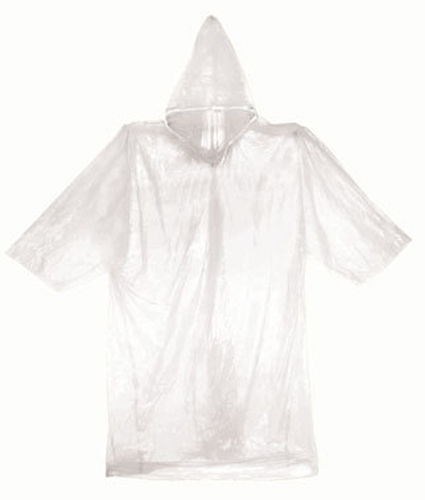New 1pc Emergency Rain Poncho Orange Hood Reusable One Size Fits Most- Clear