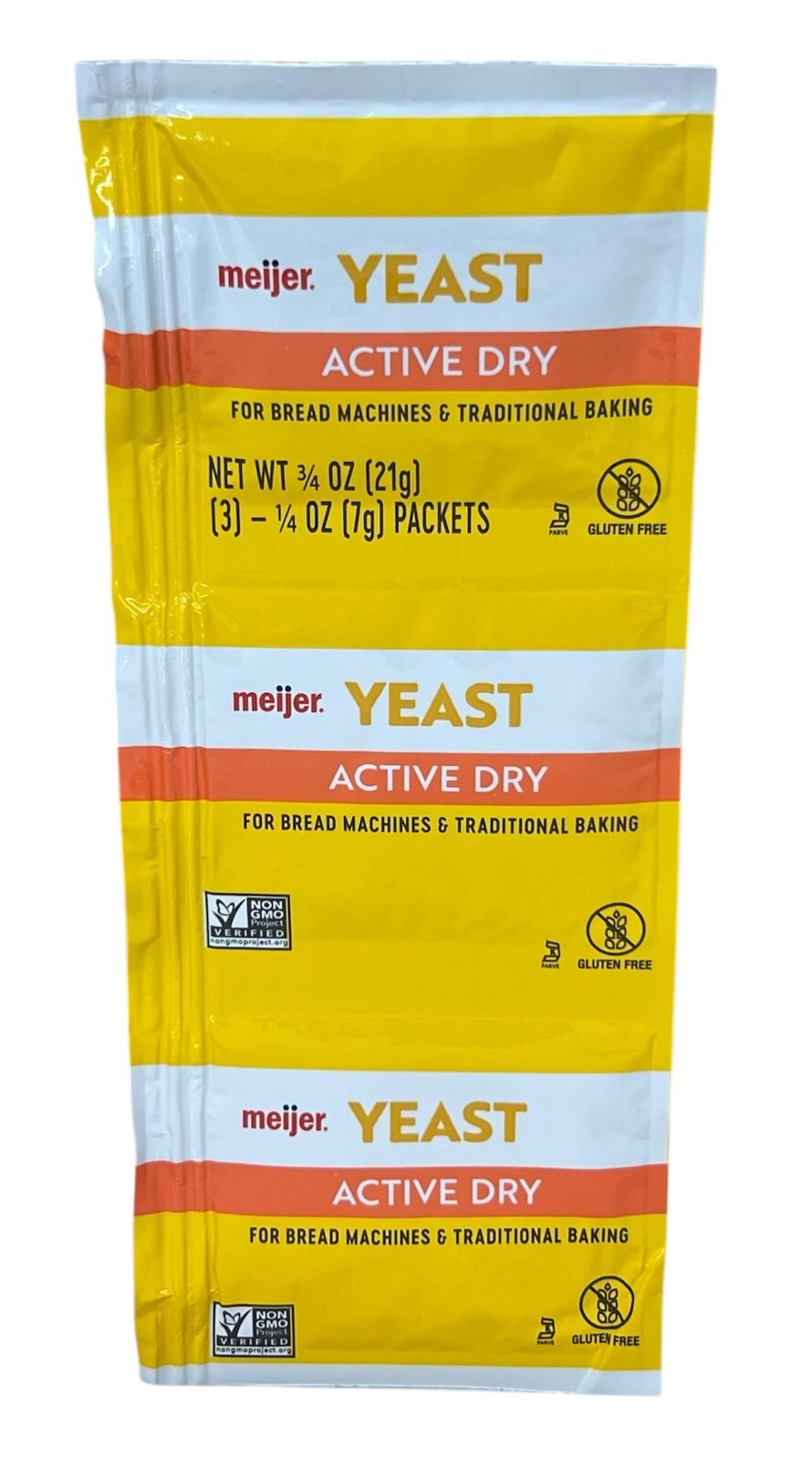 Meijer Active Dry Yeast Strip of three 1/4oz packets 0.75 oz