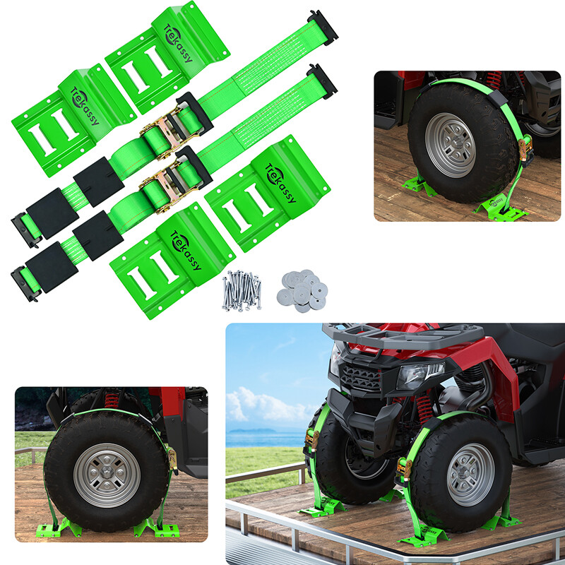 Wheel Chock Tie Down Kit E Track Trailer Tie Down Tire Straps for ATV, UTV, Lawn