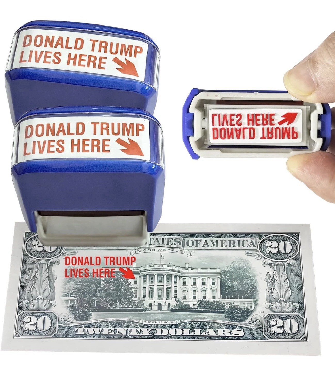Donald Trump Lives Here Stamp - Self Inking Red Ink Stamp for Money 2-Pack