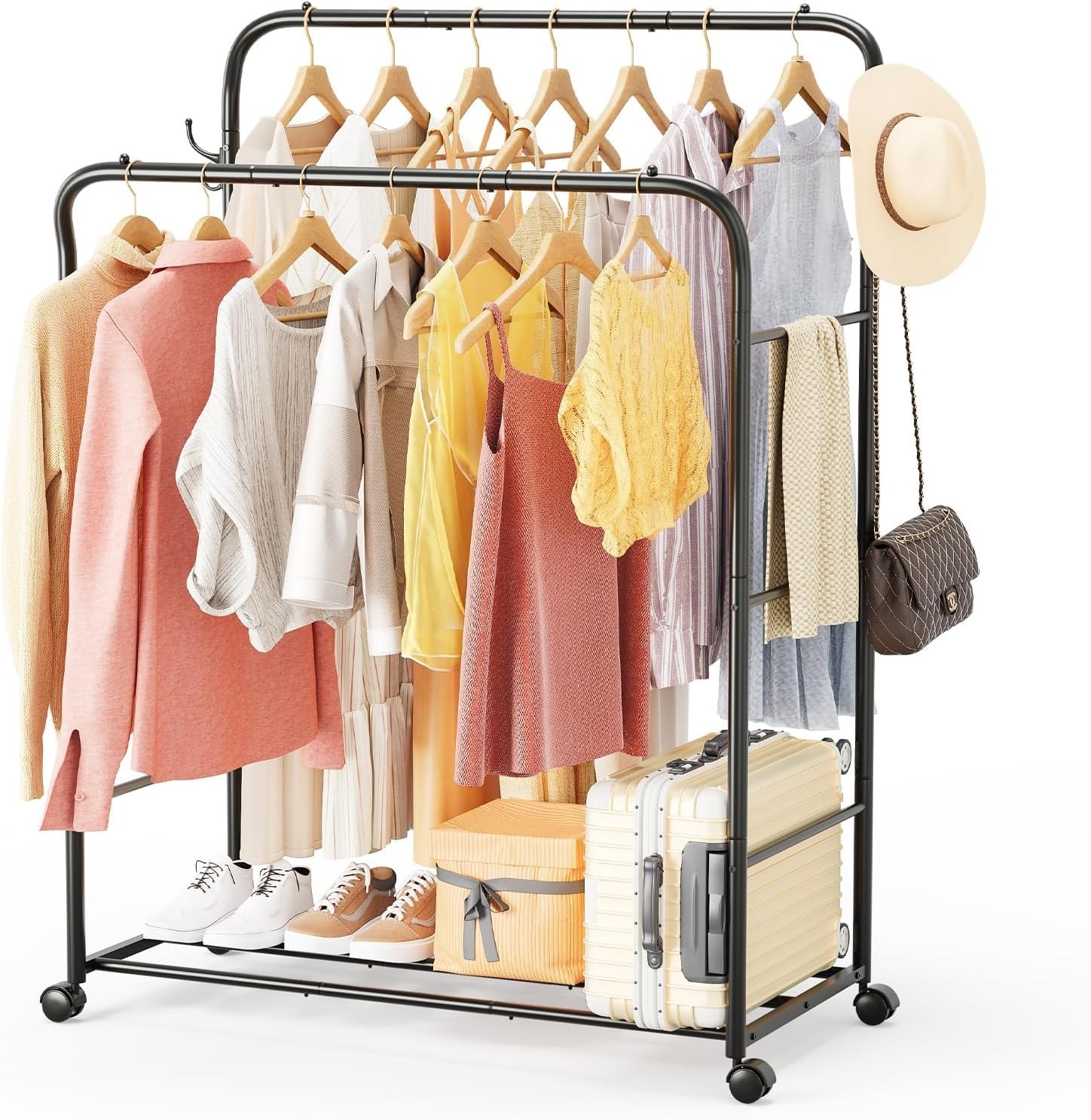 Perchero Doble Movil de Ropa Colgador de Ropa Estante de Almecenamiento Ropa NEW