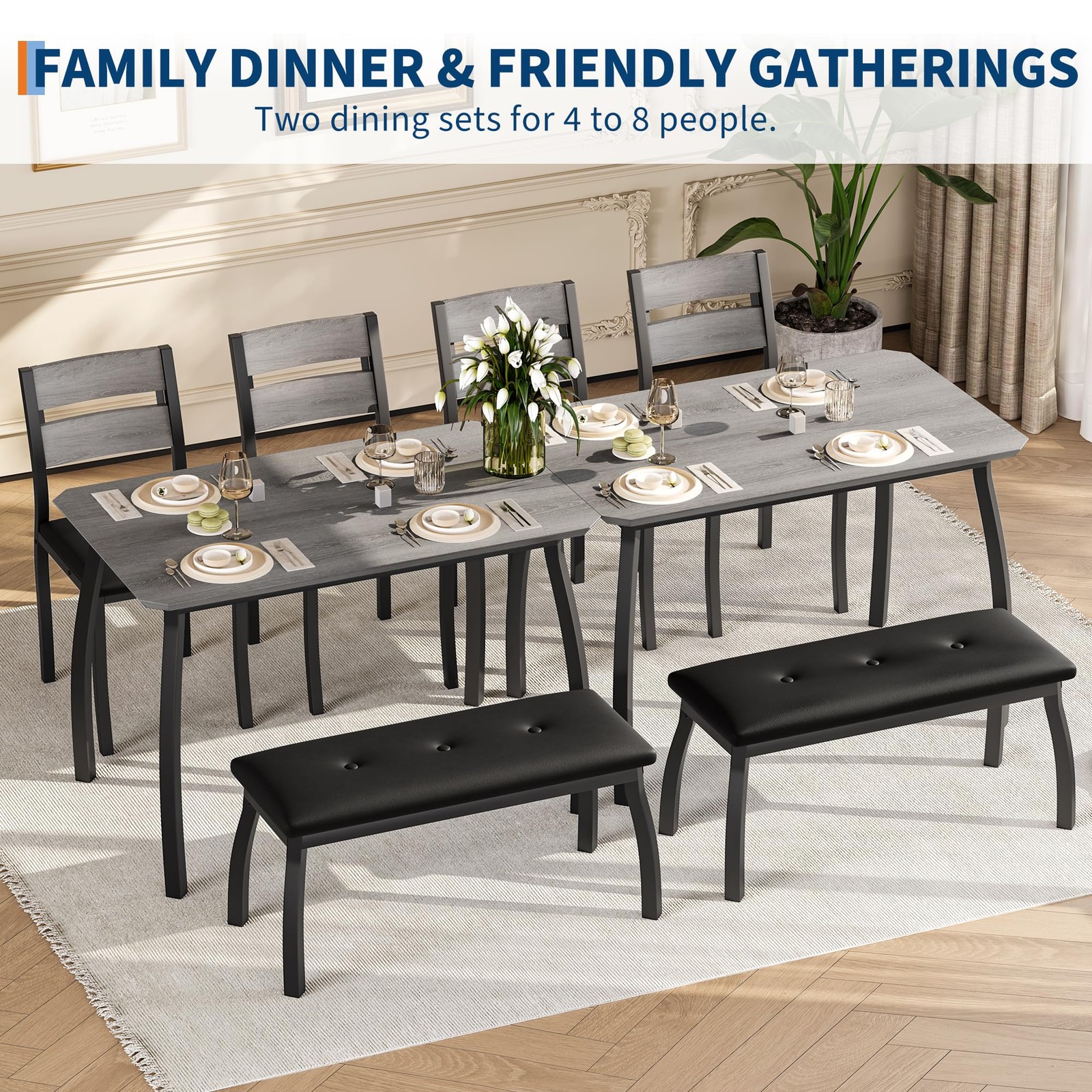 4 Piece Dining Table Set Kitchen Table Space Saving Table, Bench And 2 Chairs