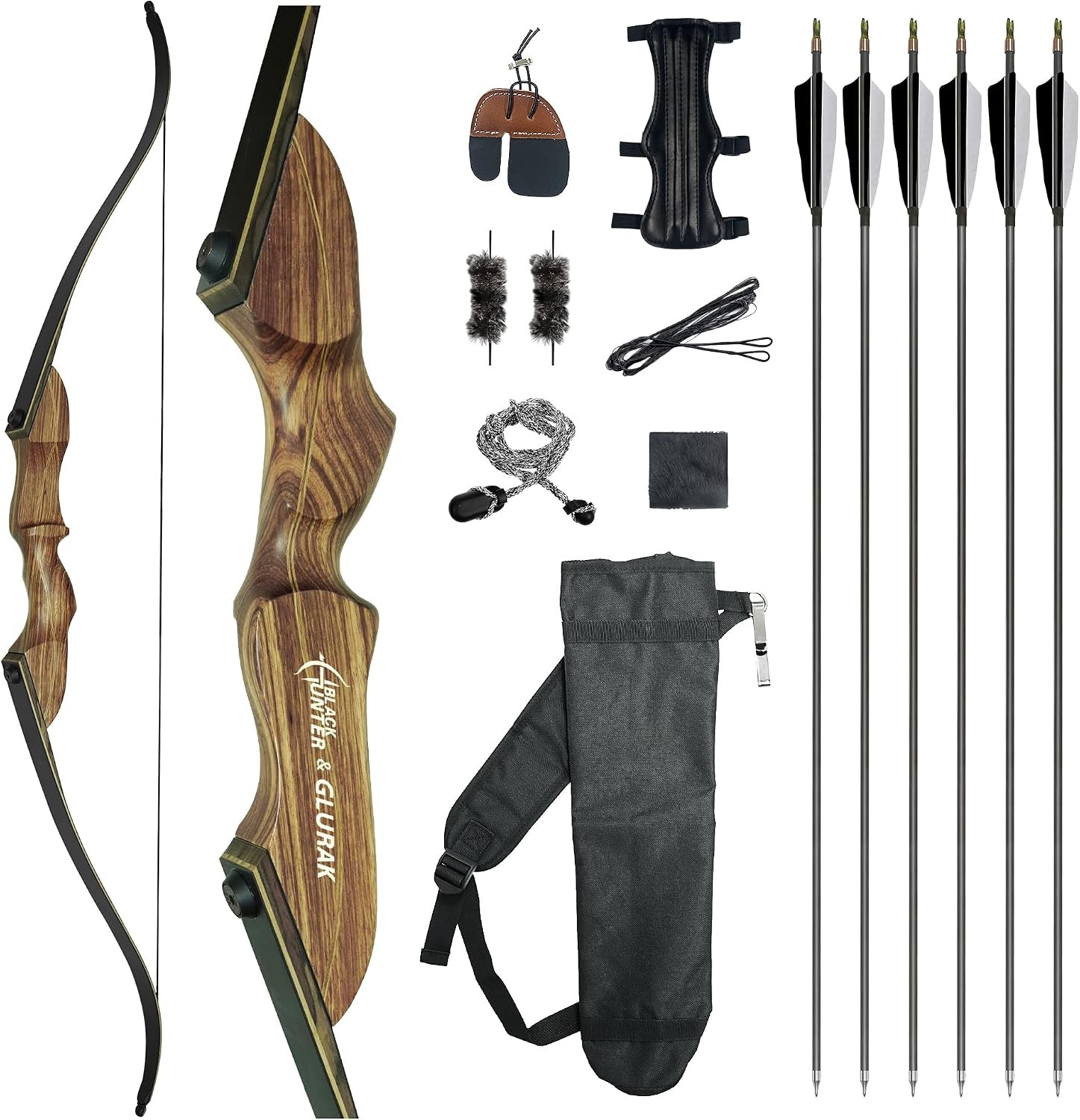 Black Hunter Recurve Bow and Arrow Set, GLURAK 60'' Wooden Takedown Recurve Bows