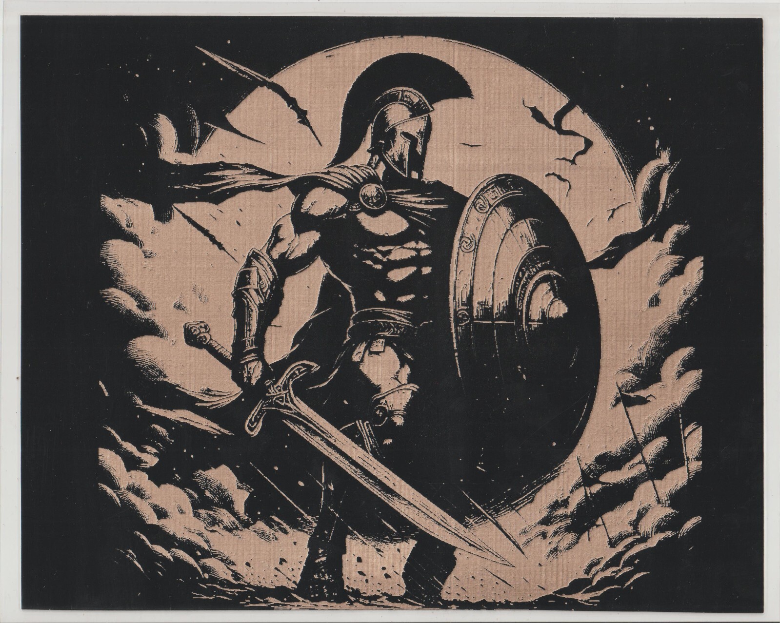 Spartan Warrior Scratchboard Art 8 x 10