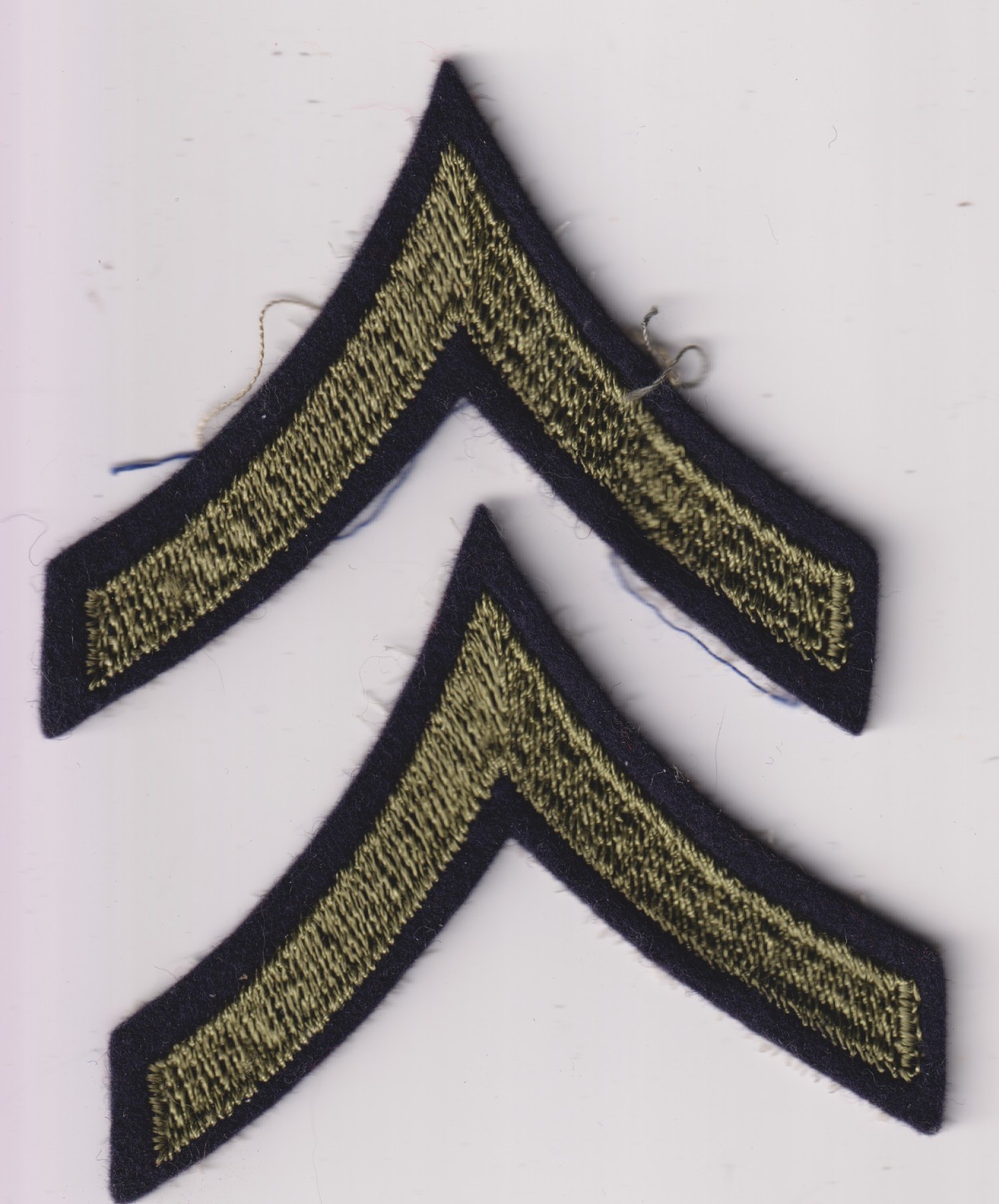 Private First Class rank stripes pair green on black wool WWII US Army USAAF