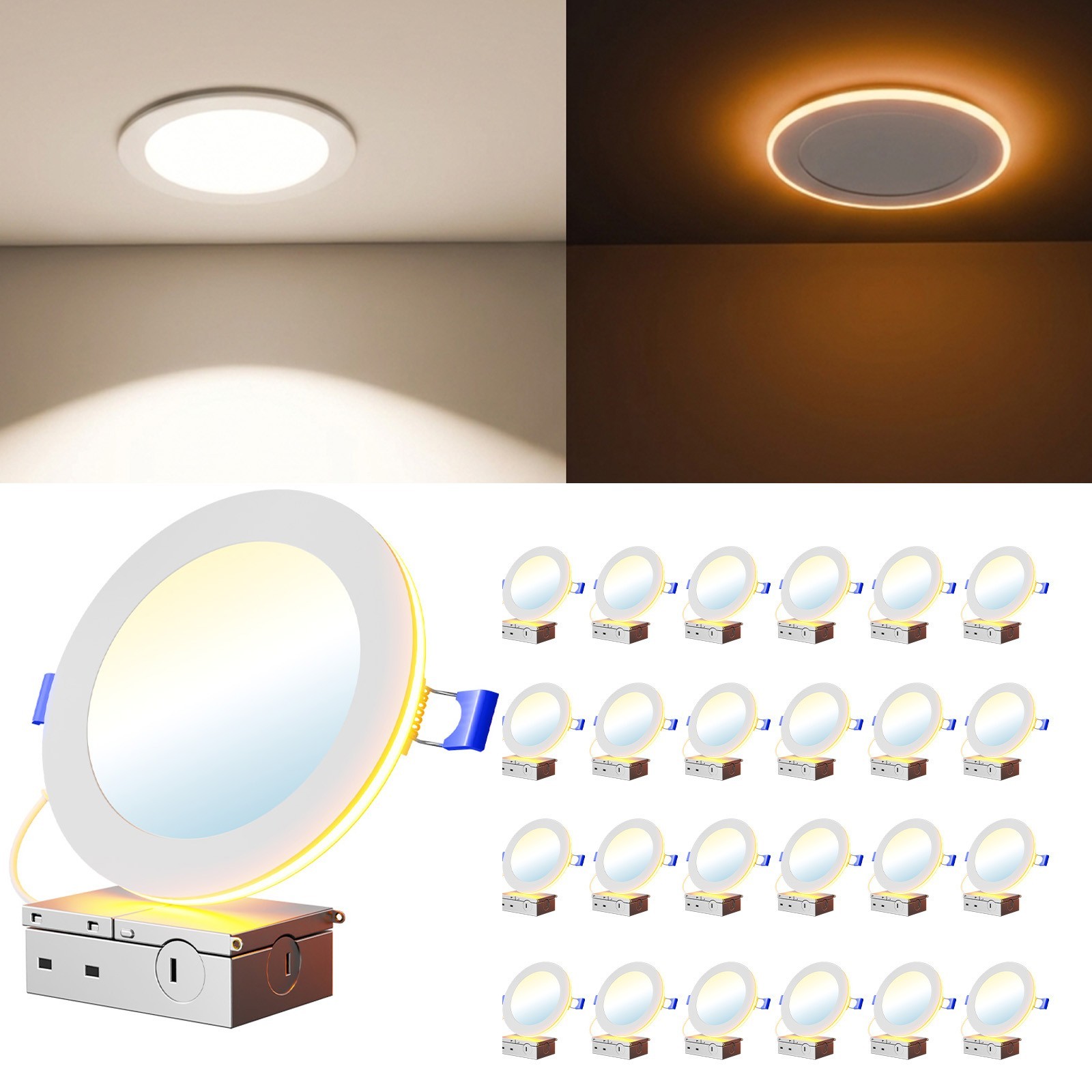 24Pack 6 Inch 5CCT LED Recessed CeilingLight 2700K-5000K With DimmableNightlight