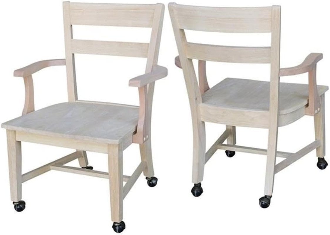 , Solid Wood Dining Chair with Casters, Unfinished, 225Lbs Wt Capacity, Solid Re