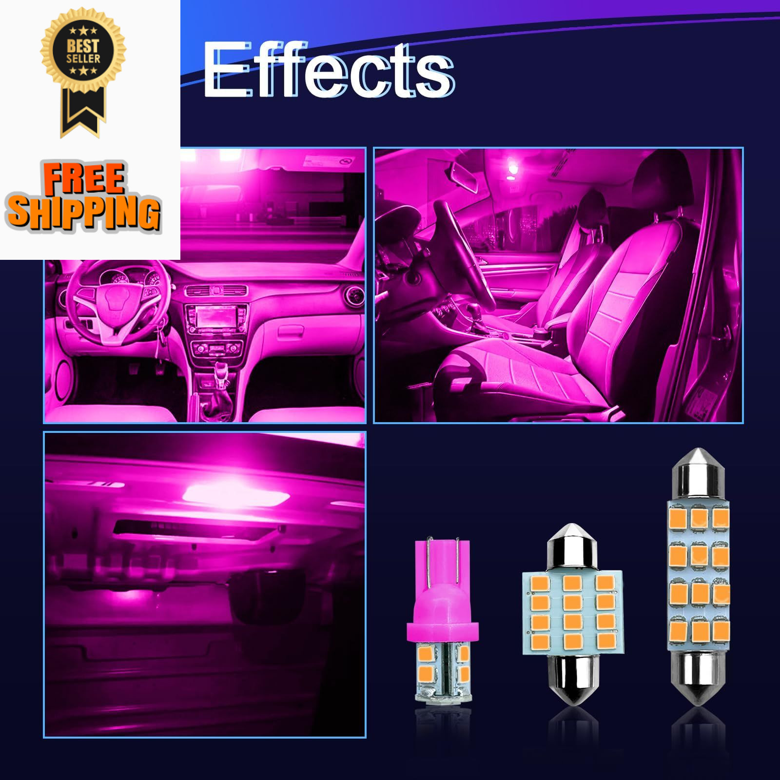 NTNEV 24PCS LED Interior Replacement Bulbs, Car Lights, Dome pink