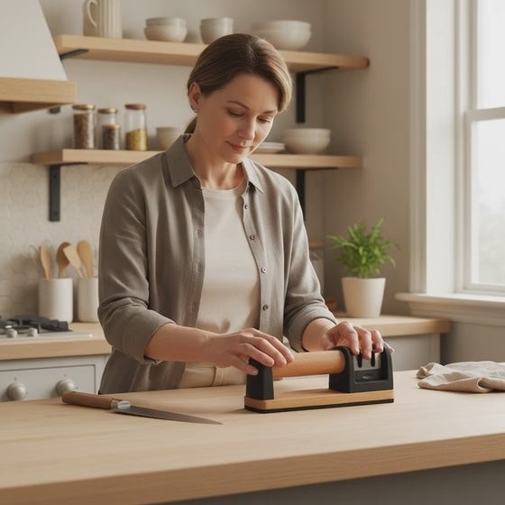 Two-Stage Knife Sharpener with Wooden Handle