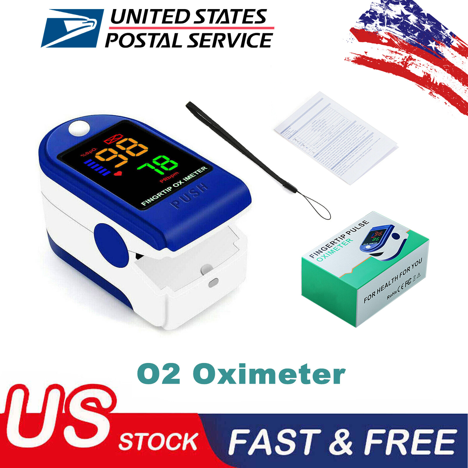 USA Color LED Finger tip Pulse Oximeter Blood Oxygen SpO2 Monitor LK87 2xAAA