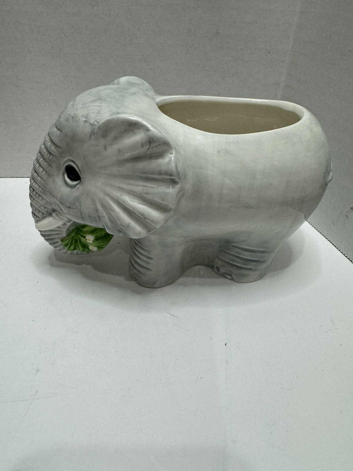 Elephant Hand Painted Planter Vase Gray  Ceramic 4” H   7” L”  x 3.25”W.